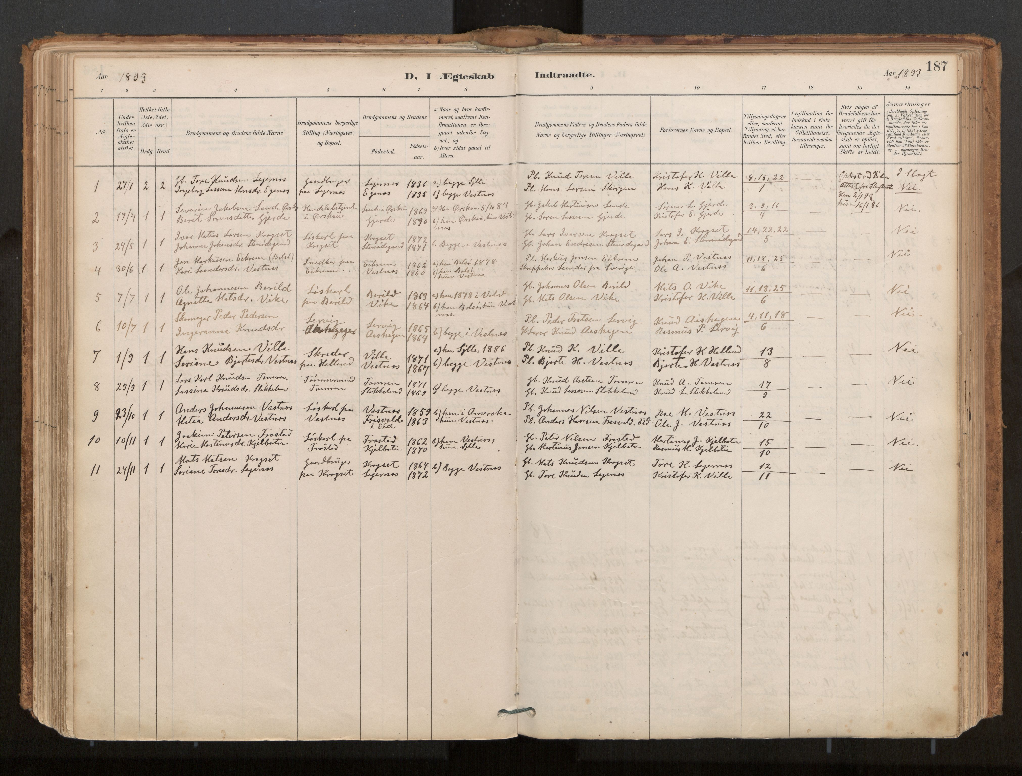 Ministerialprotokoller, klokkerbøker og fødselsregistre - Møre og Romsdal, AV/SAT-A-1454/539/L0531: Parish register (official) no. 539A04, 1887-1913, p. 187