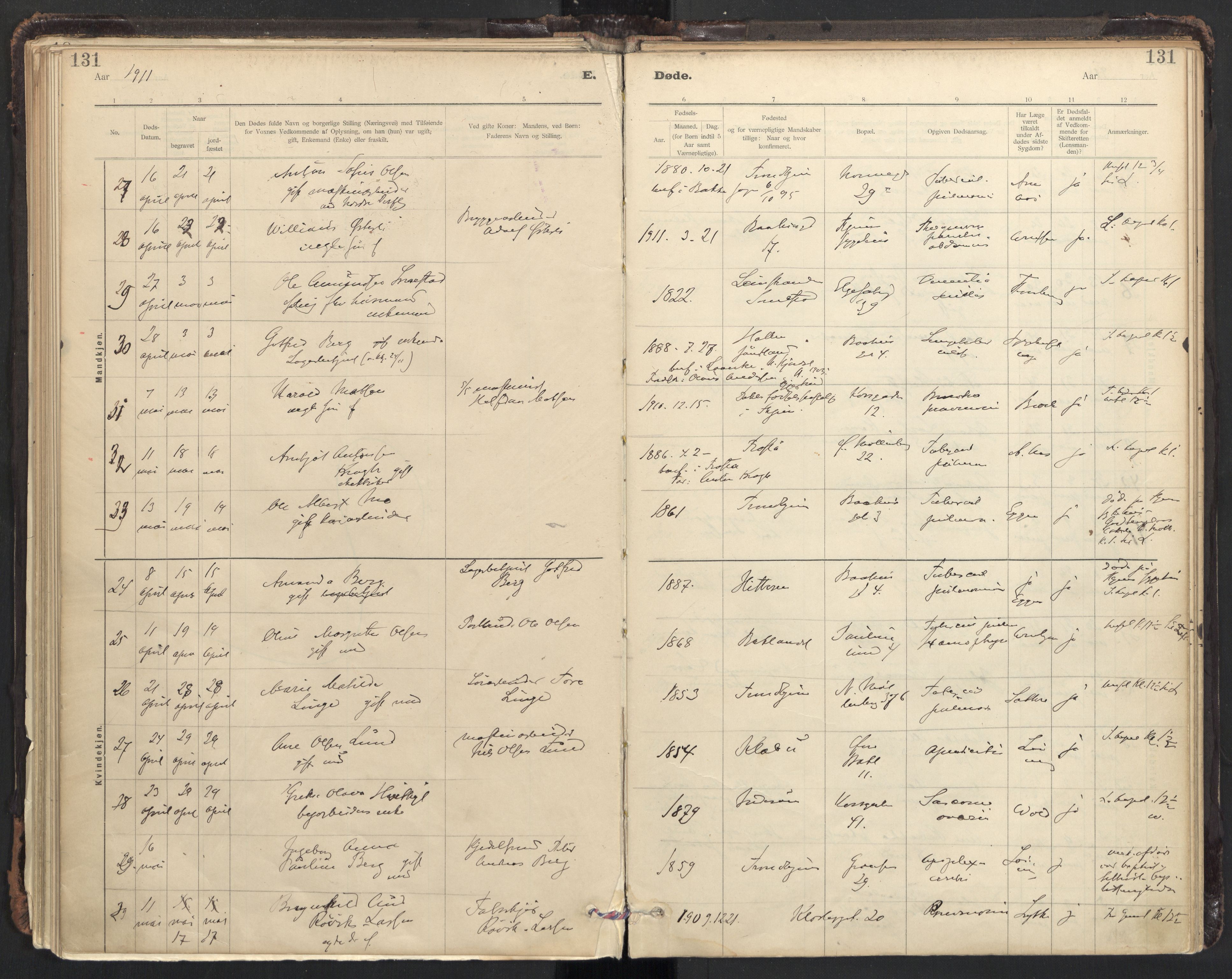 Ministerialprotokoller, klokkerbøker og fødselsregistre - Sør-Trøndelag, SAT/A-1456/604/L0204: Parish register (official) no. 604A24, 1911-1920, p. 131
