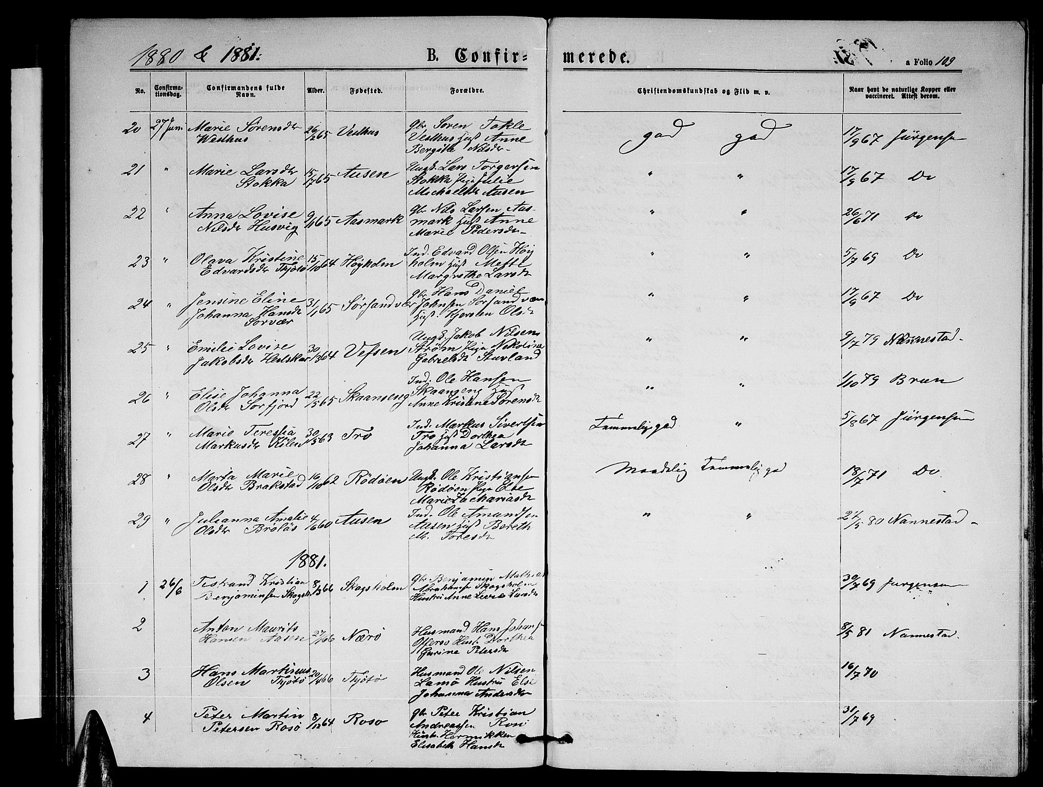 Ministerialprotokoller, klokkerbøker og fødselsregistre - Nordland, SAT/A-1459/817/L0267: Parish register (copy) no. 817C02, 1870-1883, p. 109