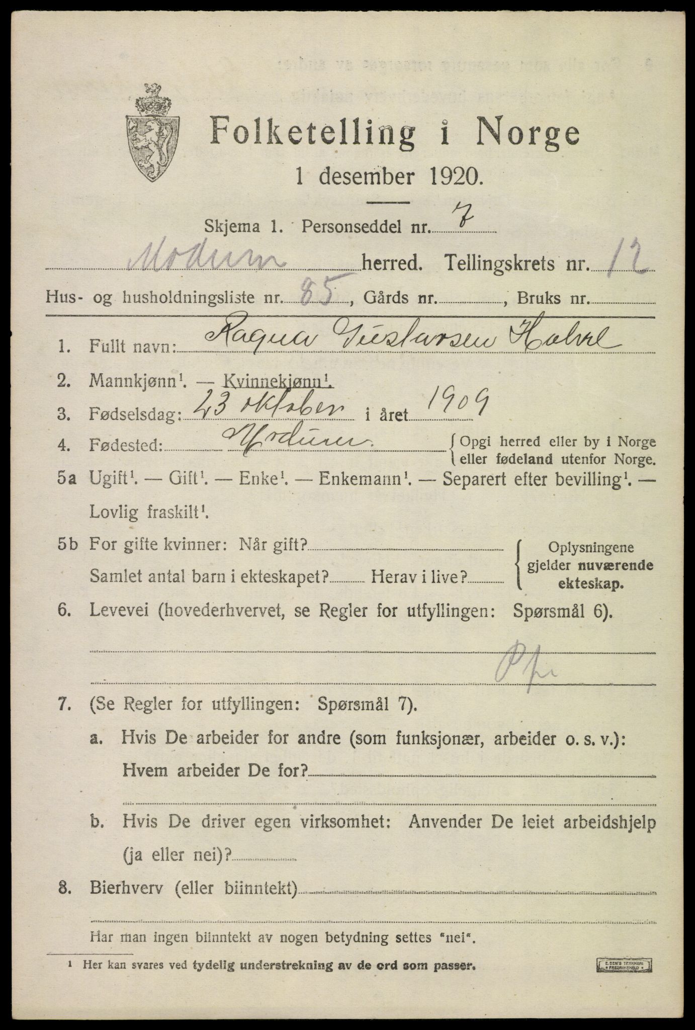 SAKO, 1920 census for Modum, 1920, p. 15205