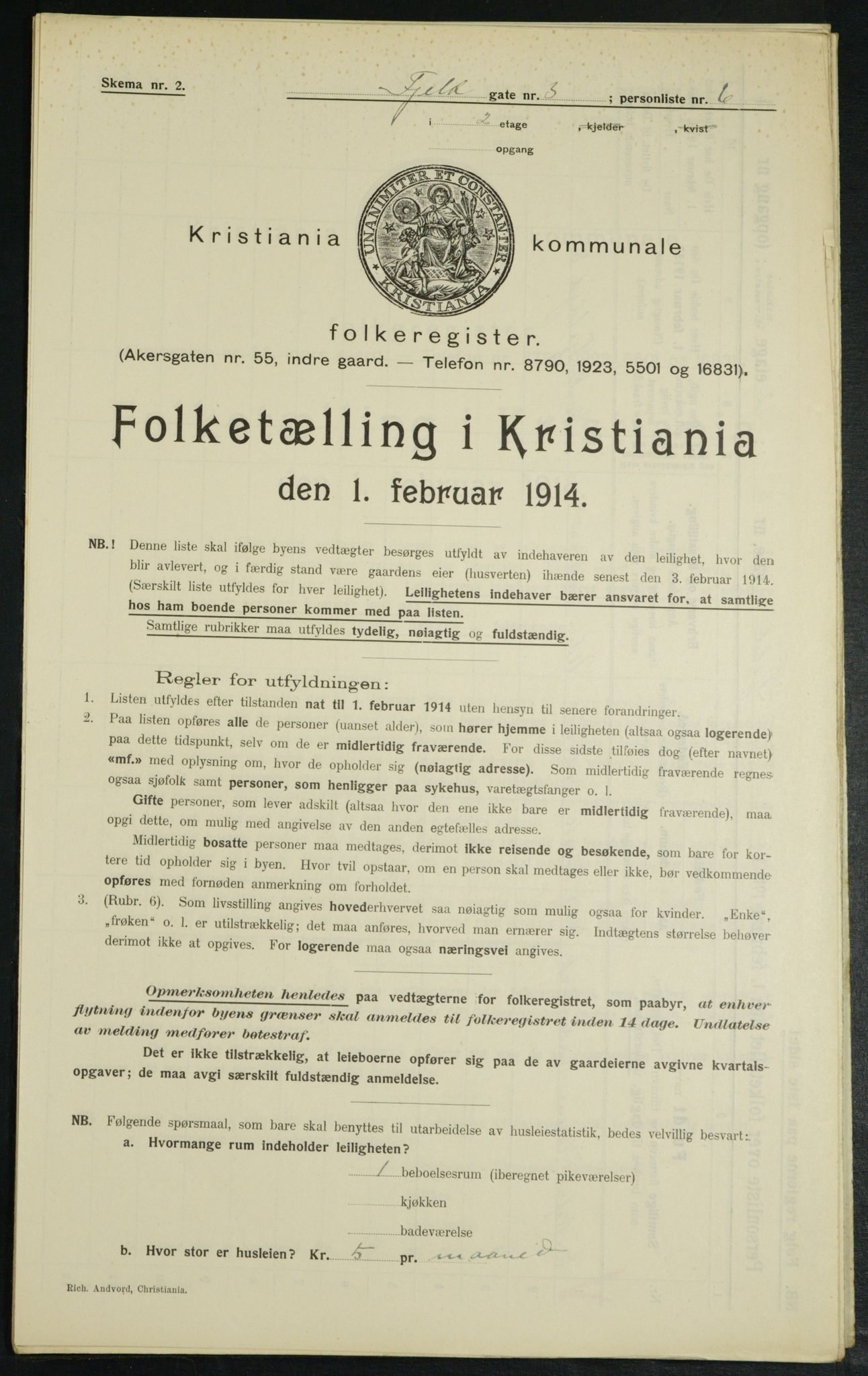 OBA, Municipal Census 1914 for Kristiania, 1914, p. 24457