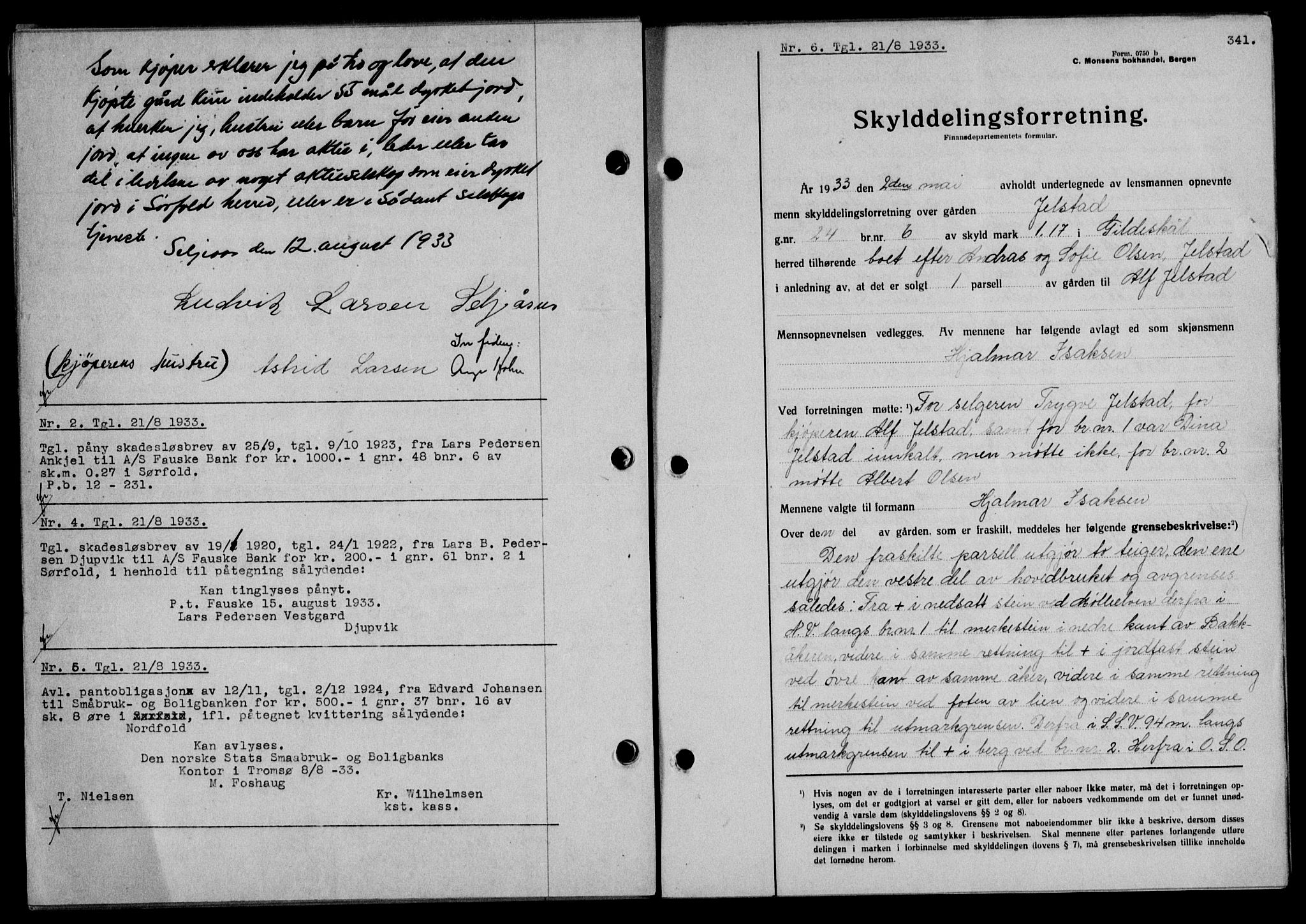 Salten sorenskriveri, SAT/A-4578/1/2/2C/L0063: Mortgage book no. 53, 1933-1933, Deed date: 21.08.1933
