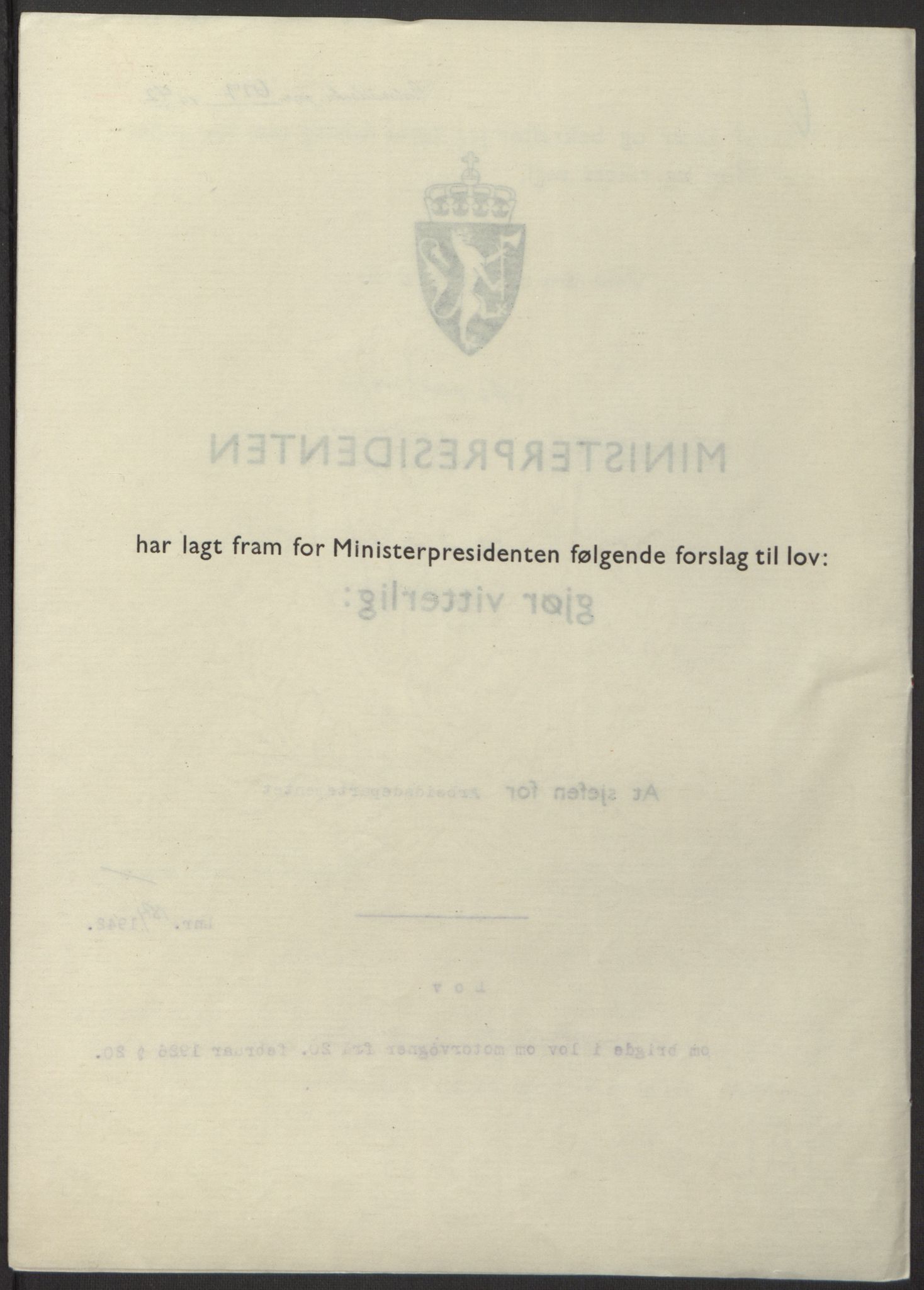 NS-administrasjonen 1940-1945 (Statsrådsekretariatet, de kommisariske statsråder mm), RA/S-4279/D/Db/L0098: Lover II, 1942, p. 328