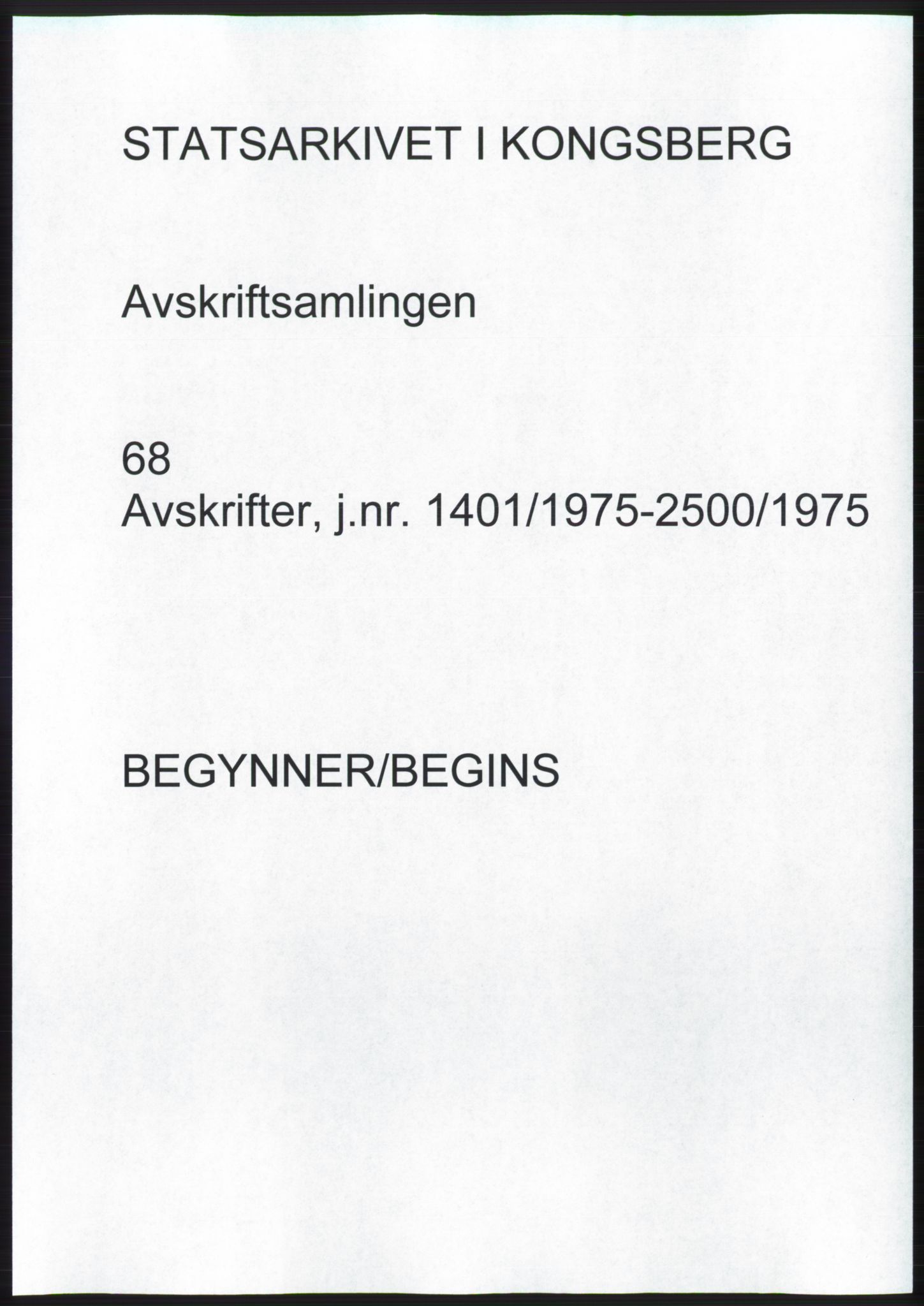 Statsarkivet i Kongsberg, AV/SAKO-A-0001, 1975, p. 1