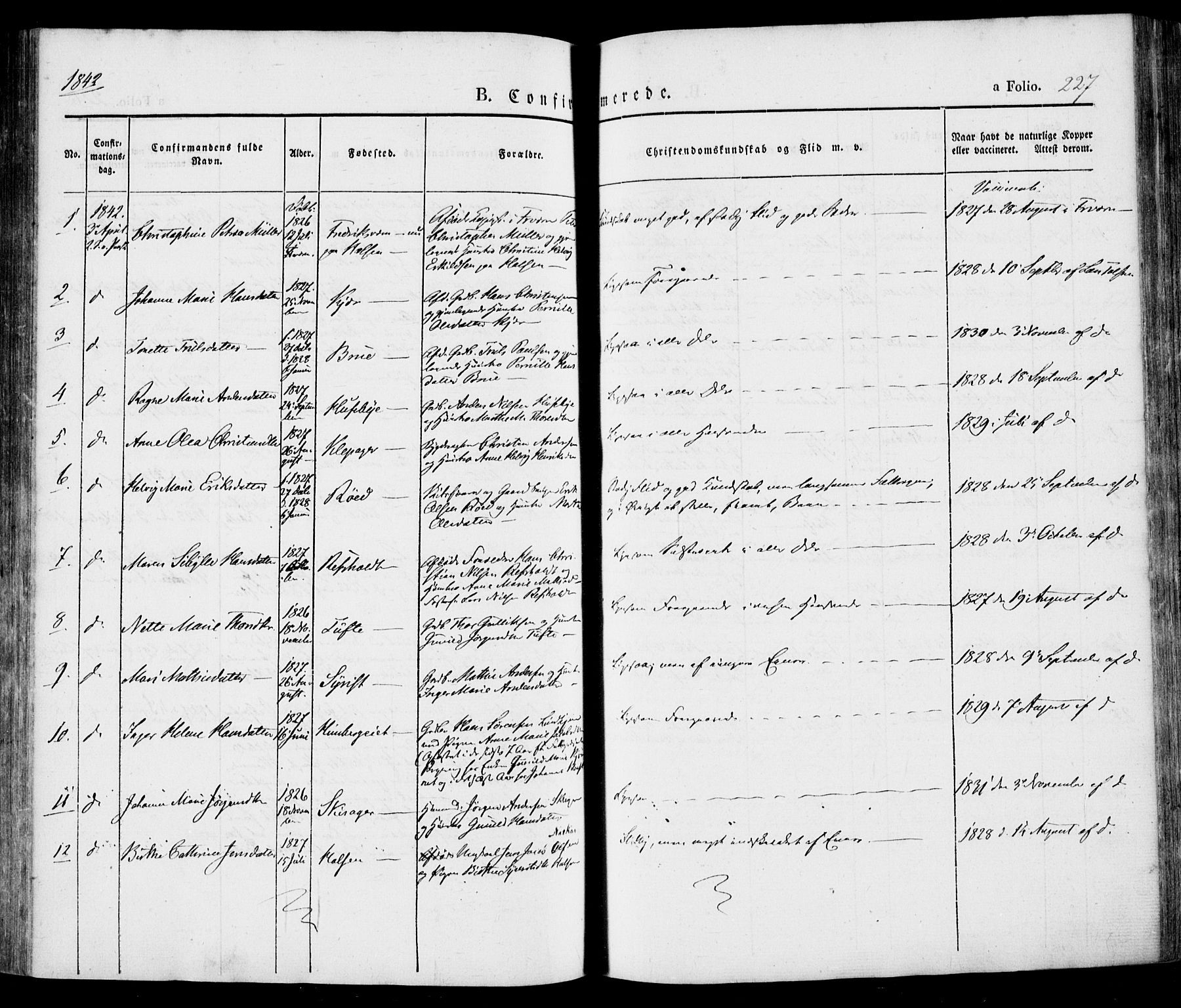 Tjølling kirkebøker, AV/SAKO-A-60/F/Fa/L0006: Parish register (official) no. 6, 1835-1859, p. 227
