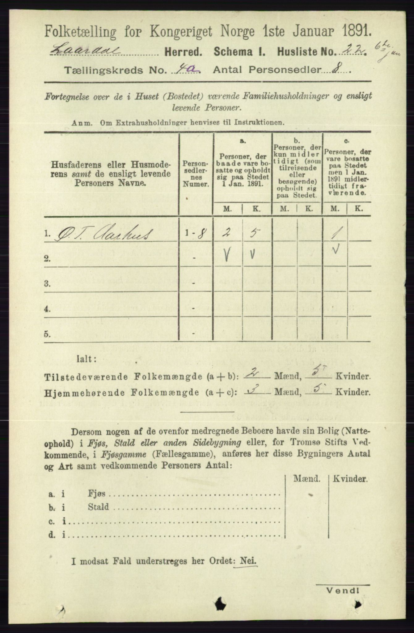 RA, 1891 census for 0833 Lårdal, 1891, p. 1022