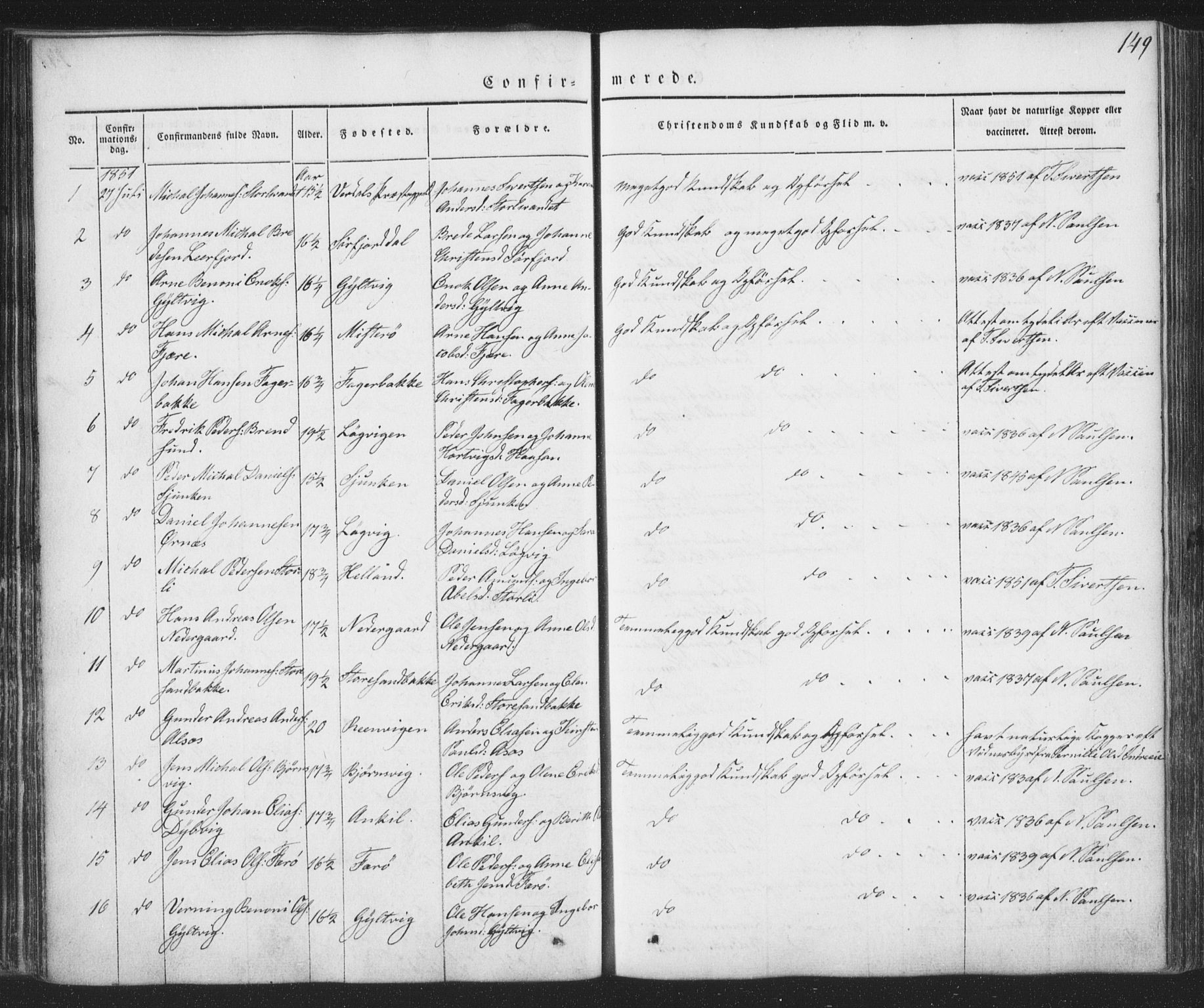 Ministerialprotokoller, klokkerbøker og fødselsregistre - Nordland, AV/SAT-A-1459/853/L0769: Parish register (official) no. 853A08, 1836-1856, p. 149