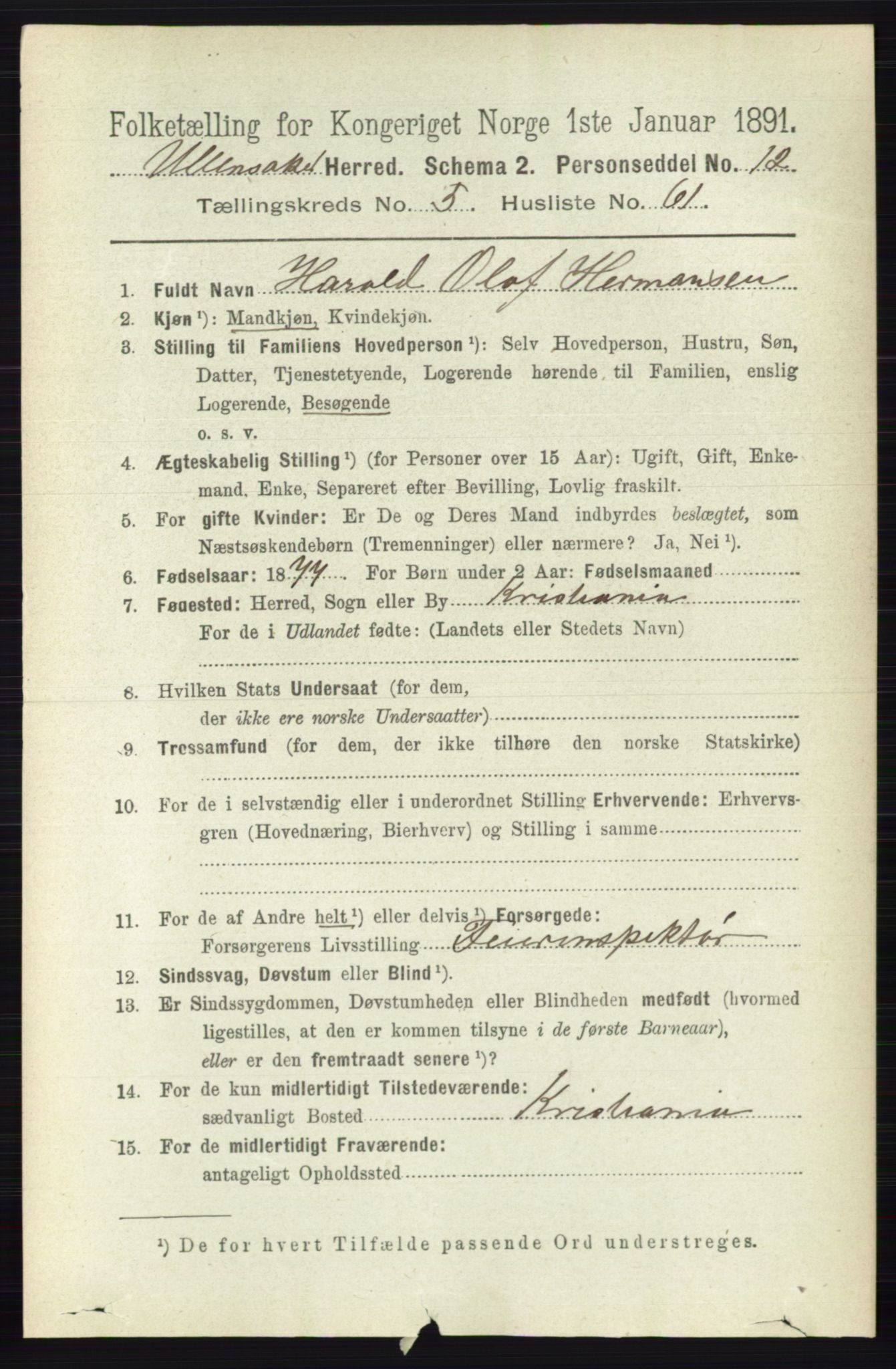 RA, 1891 census for 0235 Ullensaker, 1891, p. 2414