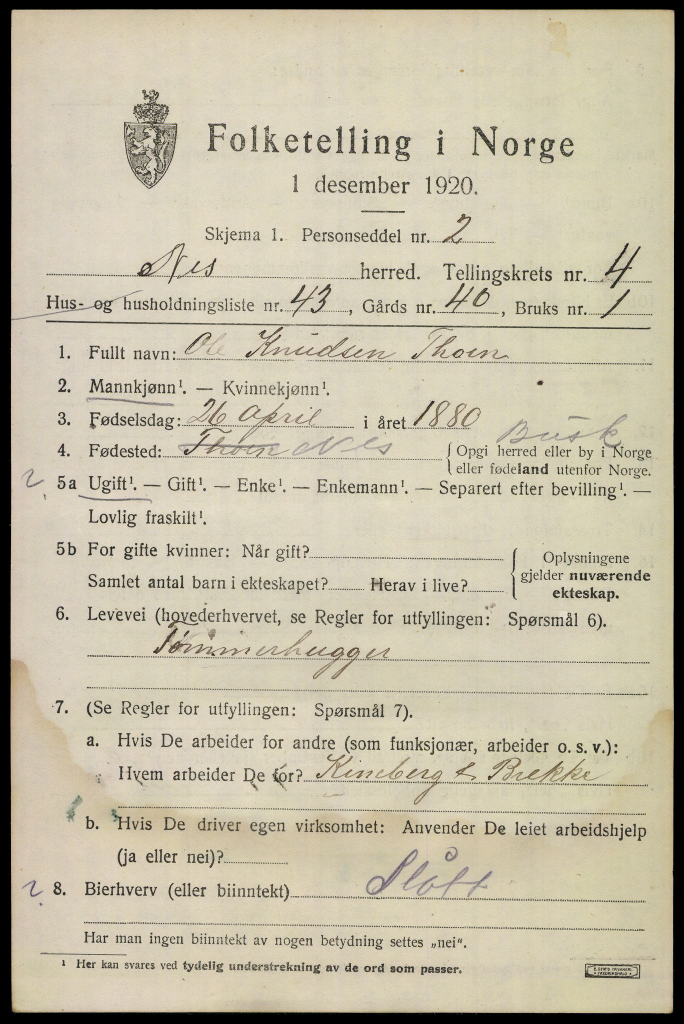 SAKO, 1920 census for Nes (Buskerud), 1920, p. 2486