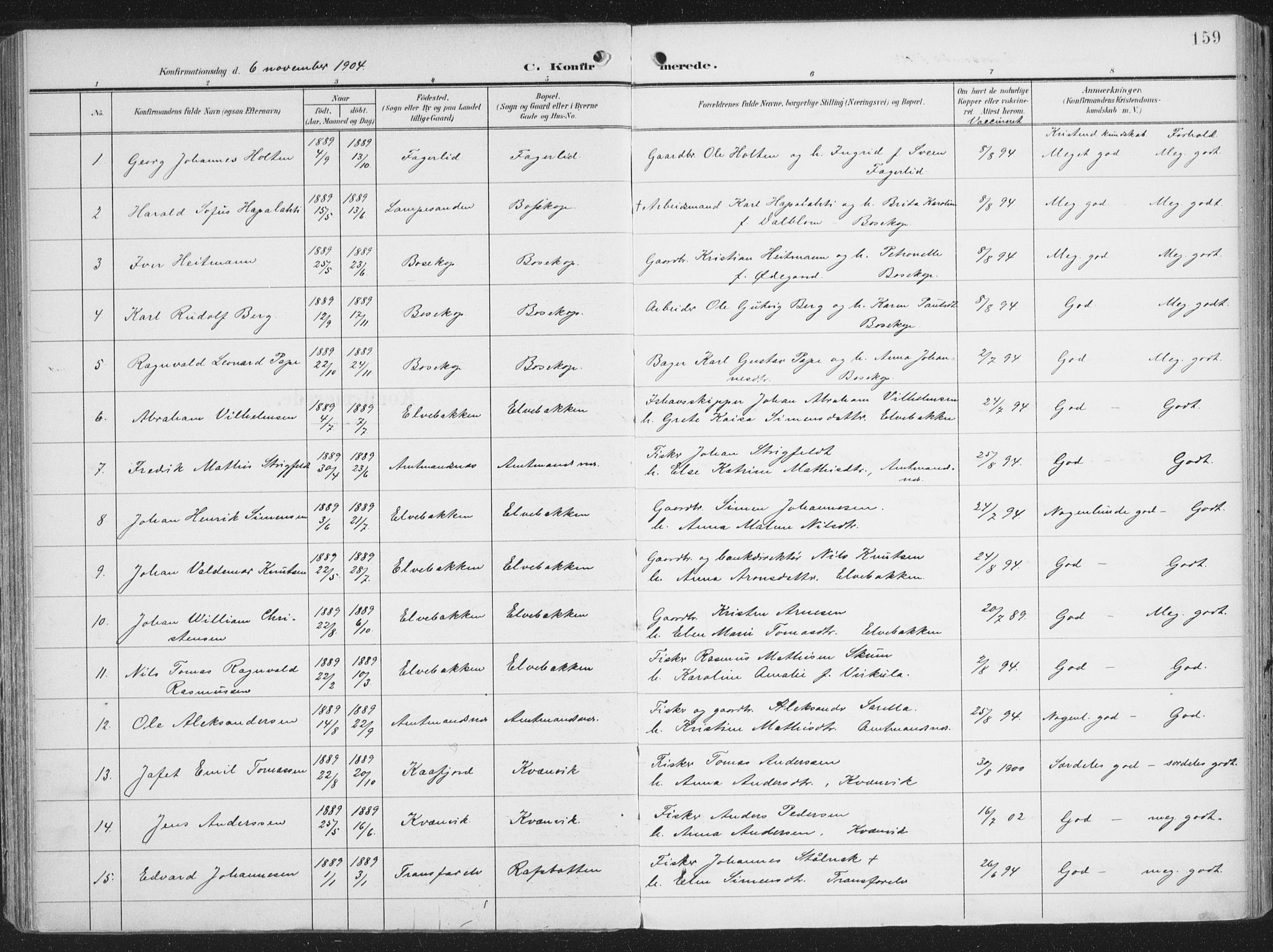 Alta sokneprestkontor, AV/SATØ-S-1338/H/Ha/L0005.kirke: Parish register (official) no. 5, 1904-1918, p. 159