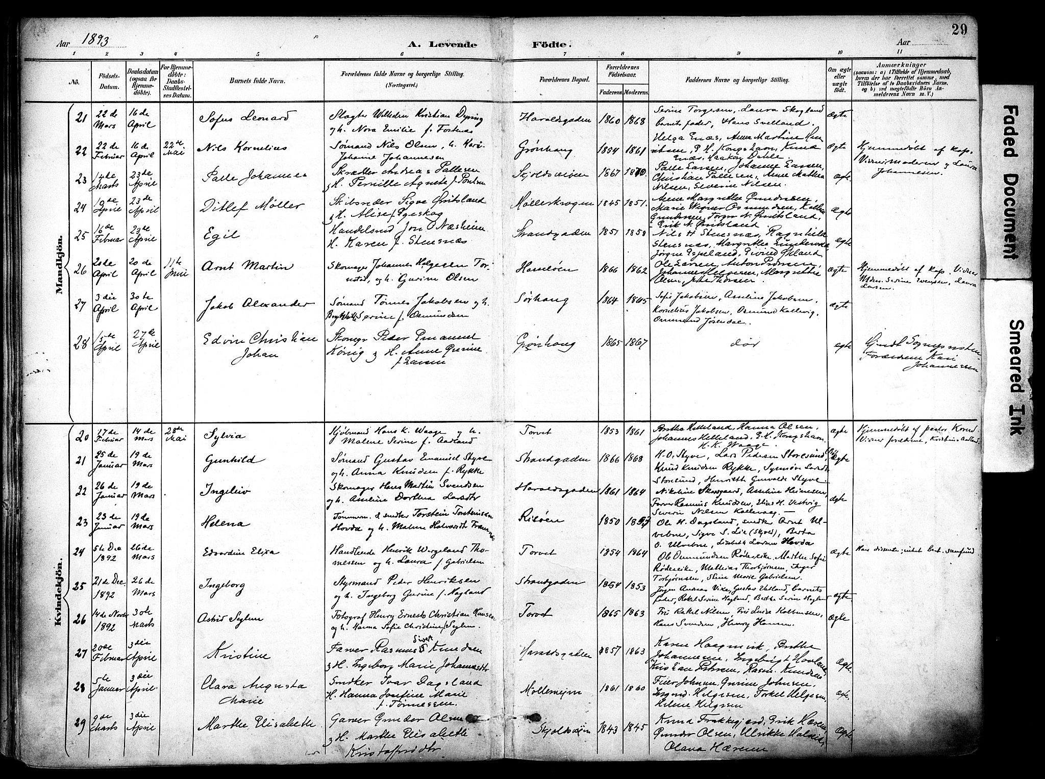 Haugesund sokneprestkontor, AV/SAST-A -101863/H/Ha/Haa/L0006: Parish register (official) no. A 6, 1891-1907, p. 29