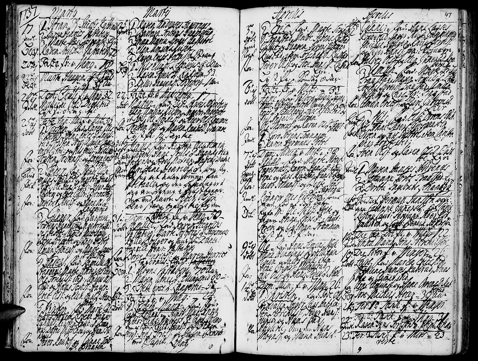 Vinger prestekontor, AV/SAH-PREST-024/H/Ha/Haa/L0002: Parish register (official) no. 2, 1730-1751, p. 47