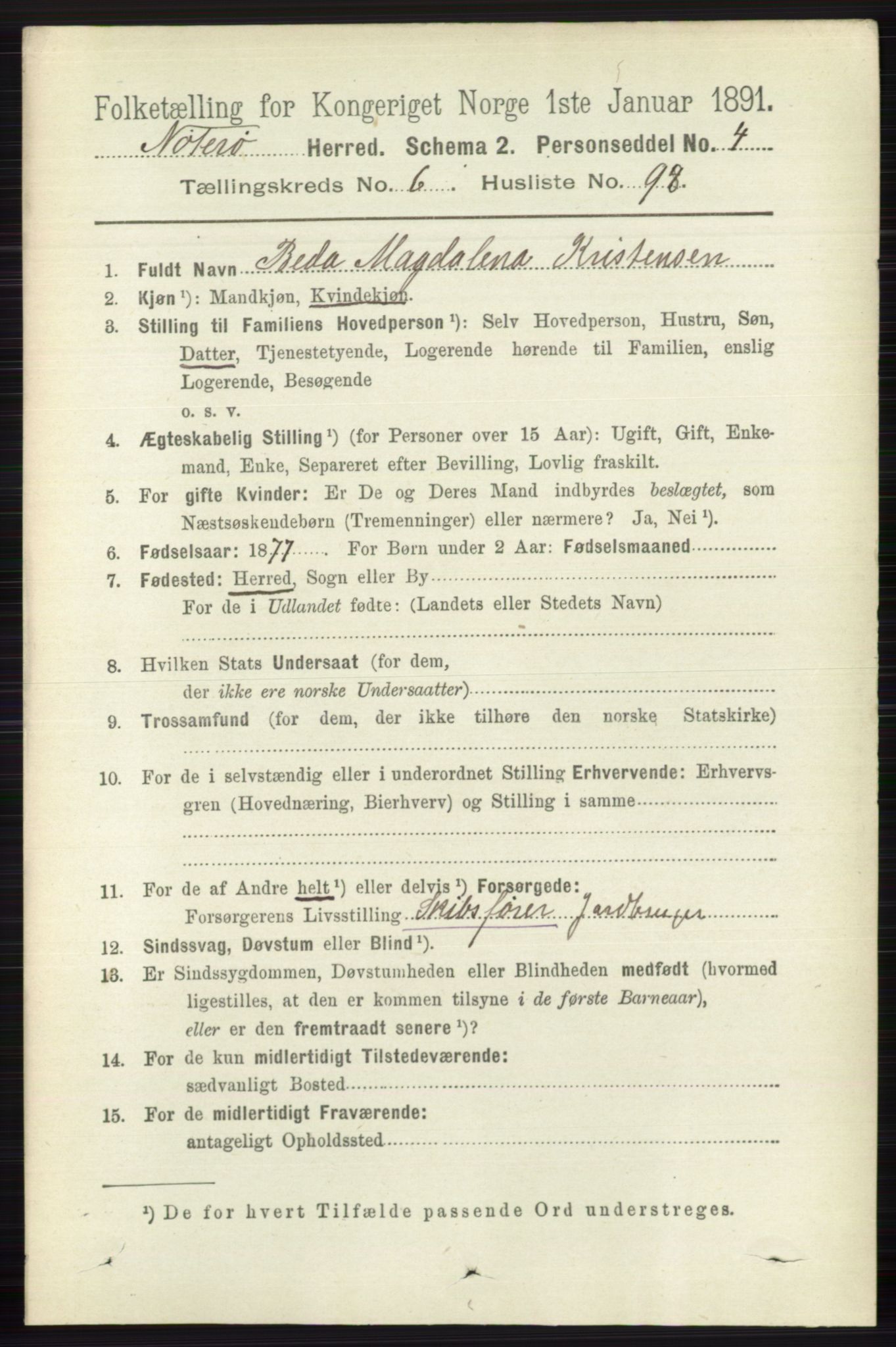 RA, 1891 census for 0722 Nøtterøy, 1891, p. 3414