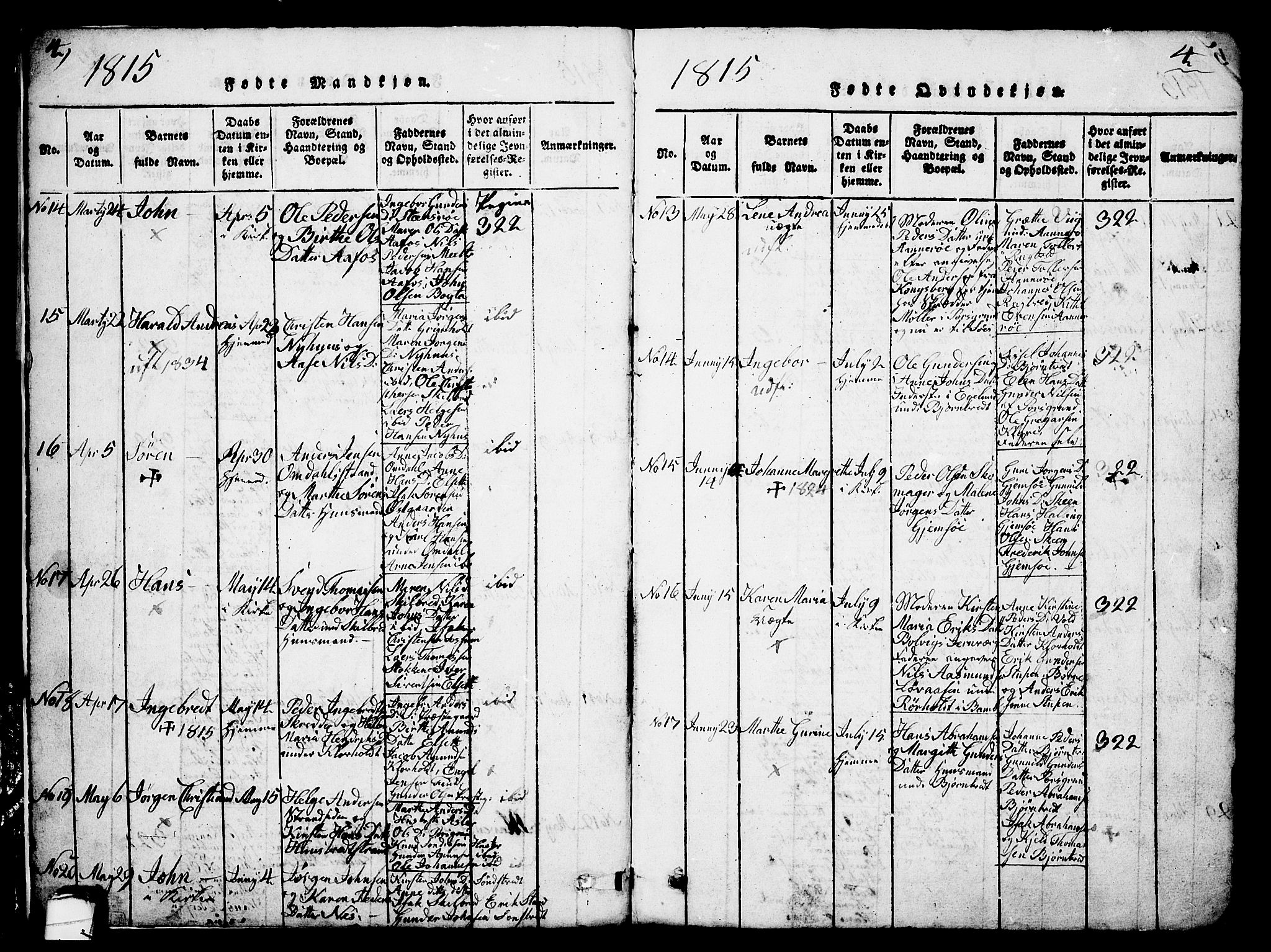 Solum kirkebøker, SAKO/A-306/G/Ga/L0001: Parish register (copy) no. I 1, 1814-1833, p. 4