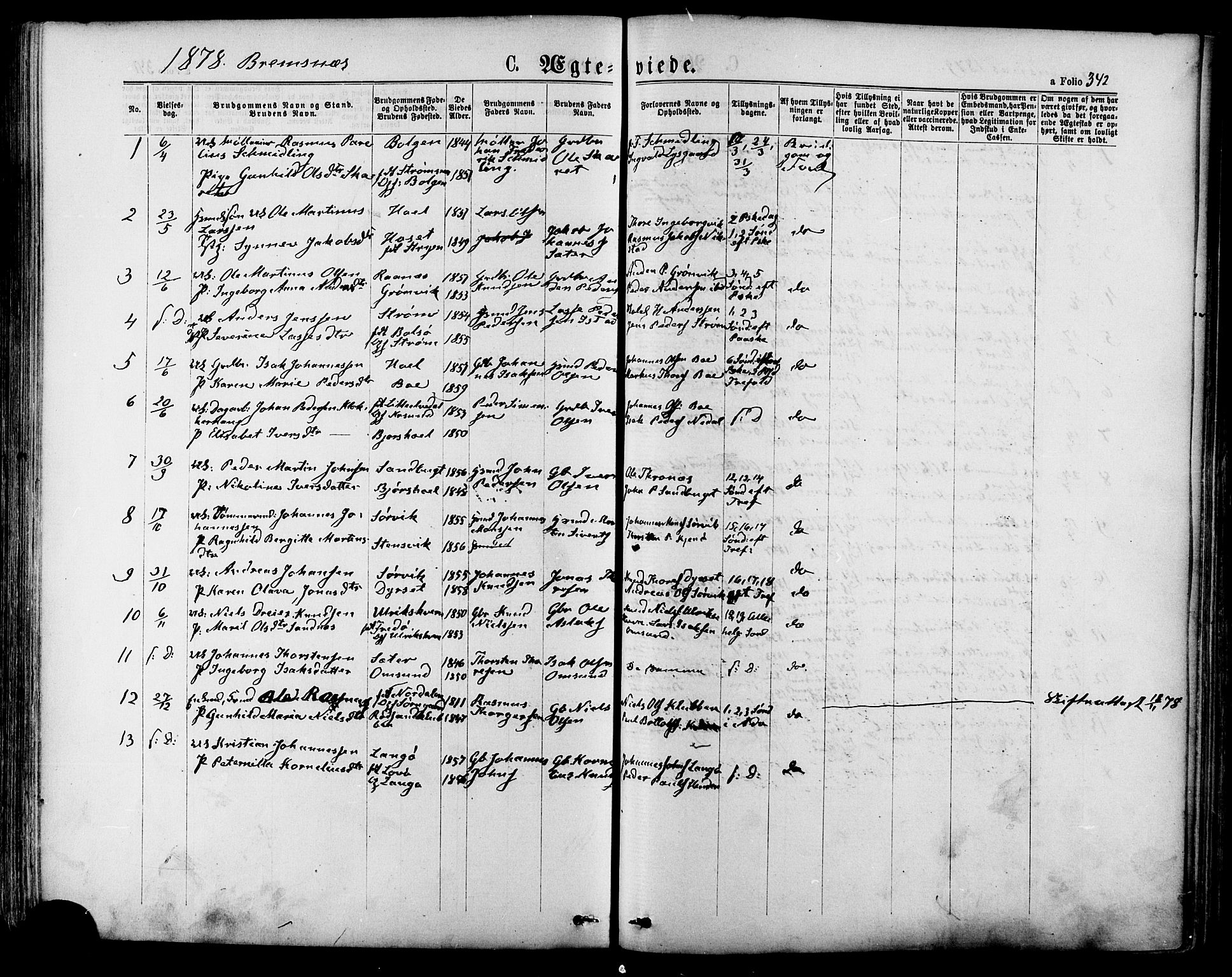 Ministerialprotokoller, klokkerbøker og fødselsregistre - Møre og Romsdal, AV/SAT-A-1454/568/L0806: Parish register (official) no. 568A12 /3, 1878-1884, p. 342