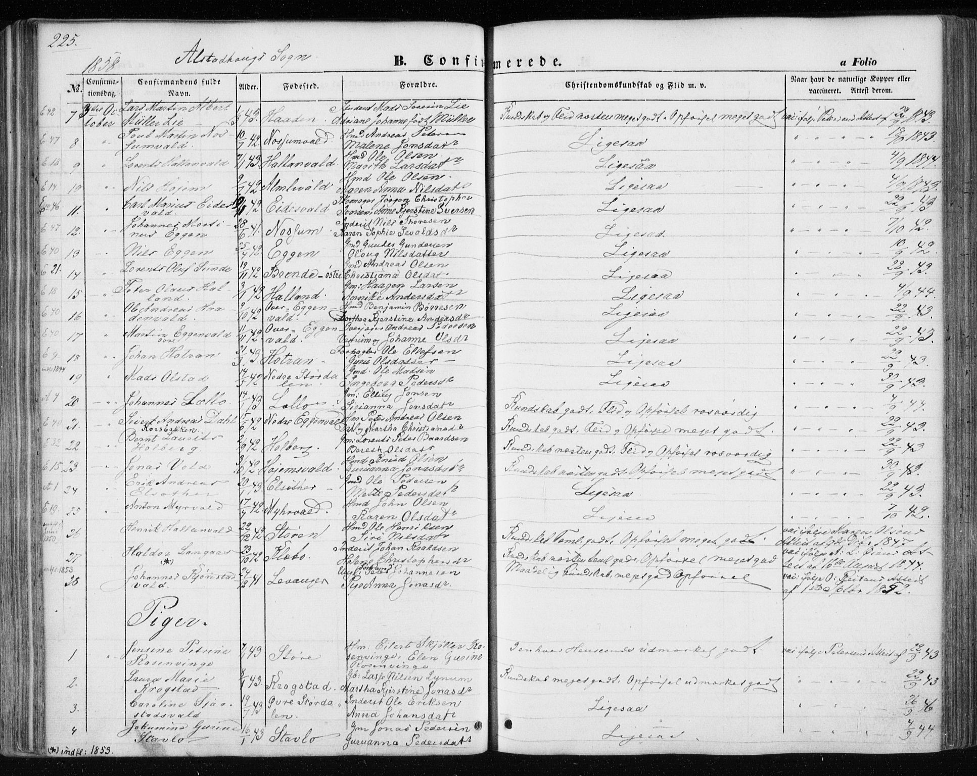 Ministerialprotokoller, klokkerbøker og fødselsregistre - Nord-Trøndelag, SAT/A-1458/717/L0154: Parish register (official) no. 717A07 /1, 1850-1862, p. 225