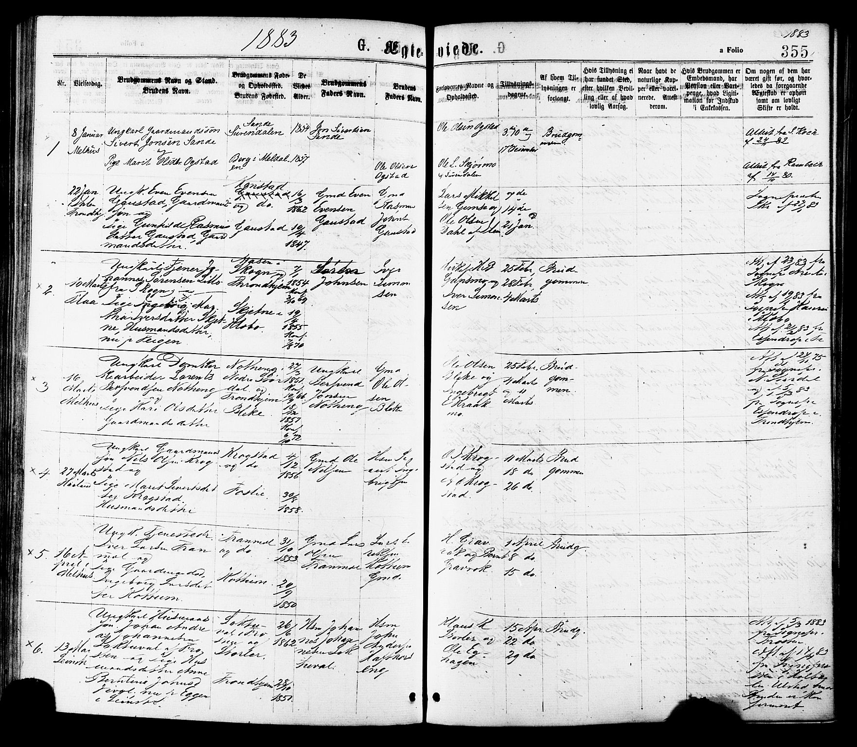 Ministerialprotokoller, klokkerbøker og fødselsregistre - Sør-Trøndelag, SAT/A-1456/691/L1079: Parish register (official) no. 691A11, 1873-1886, p. 355