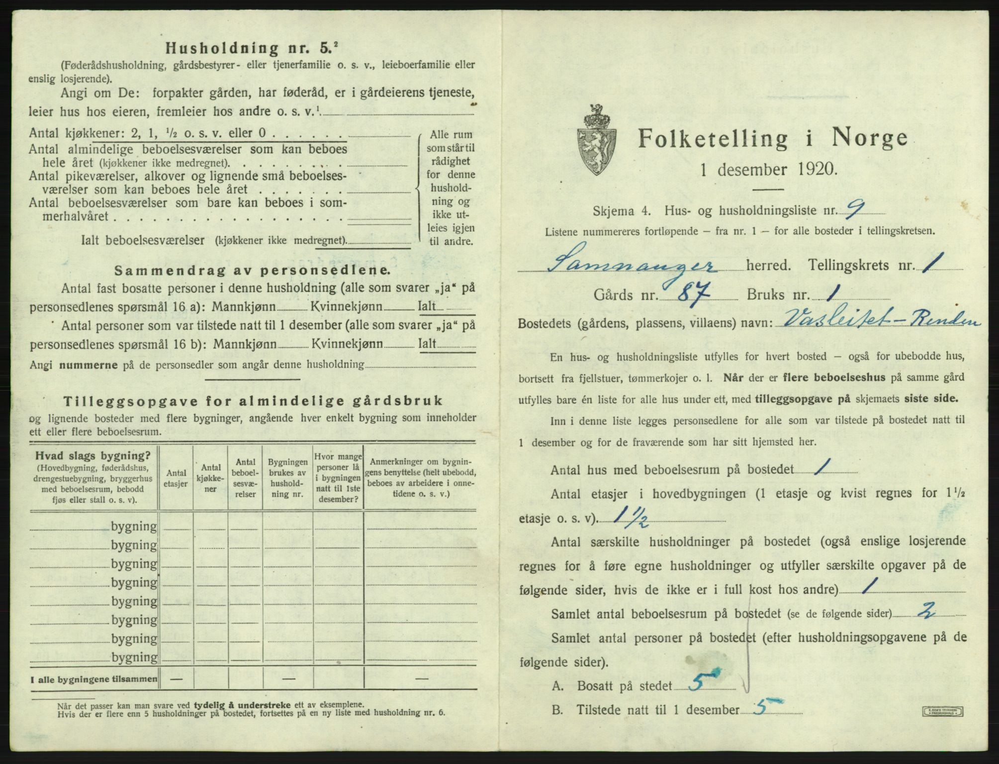 SAB, 1920 census for Samnanger, 1920, p. 64