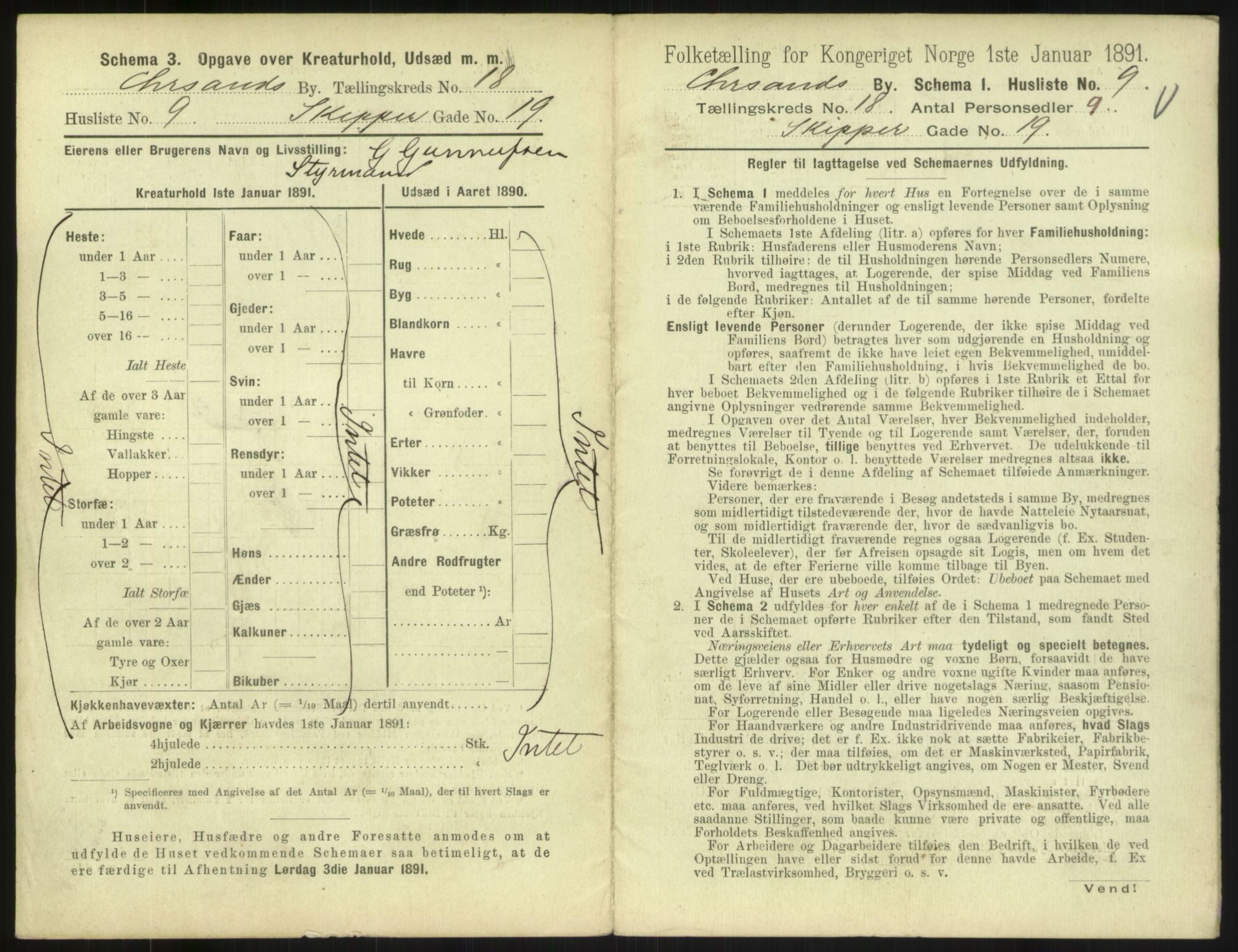 RA, 1891 census for 1001 Kristiansand, 1891, p. 1086