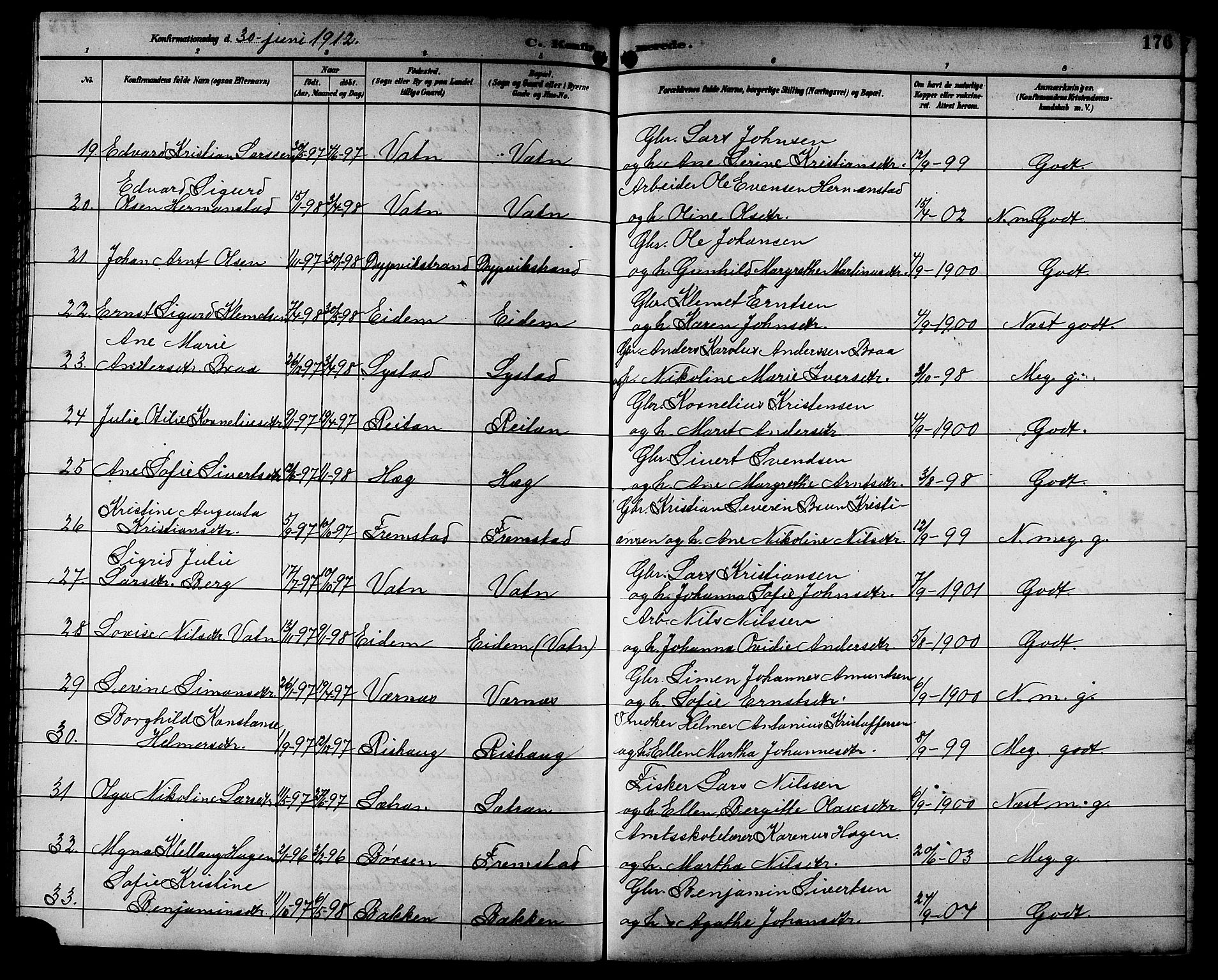 Ministerialprotokoller, klokkerbøker og fødselsregistre - Sør-Trøndelag, AV/SAT-A-1456/662/L0757: Parish register (copy) no. 662C02, 1892-1918, p. 176