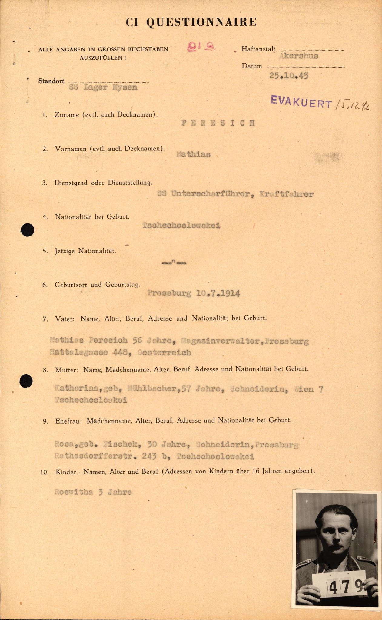 Forsvaret, Forsvarets overkommando II, RA/RAFA-3915/D/Db/L0041: CI Questionaires.  Diverse nasjonaliteter., 1945-1946, p. 330