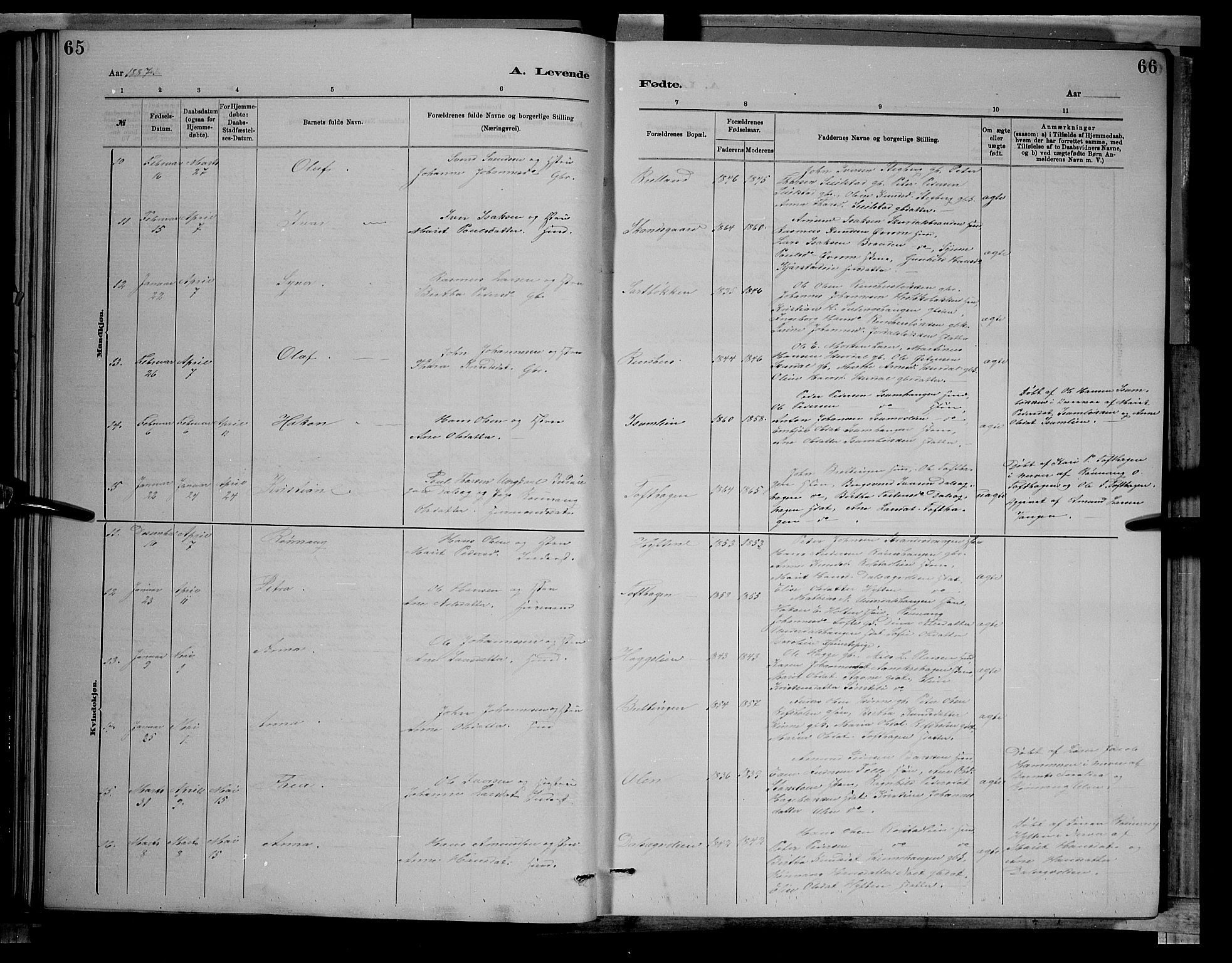 Sør-Fron prestekontor, AV/SAH-PREST-010/H/Ha/Hab/L0003: Parish register (copy) no. 3, 1884-1896, p. 65-66