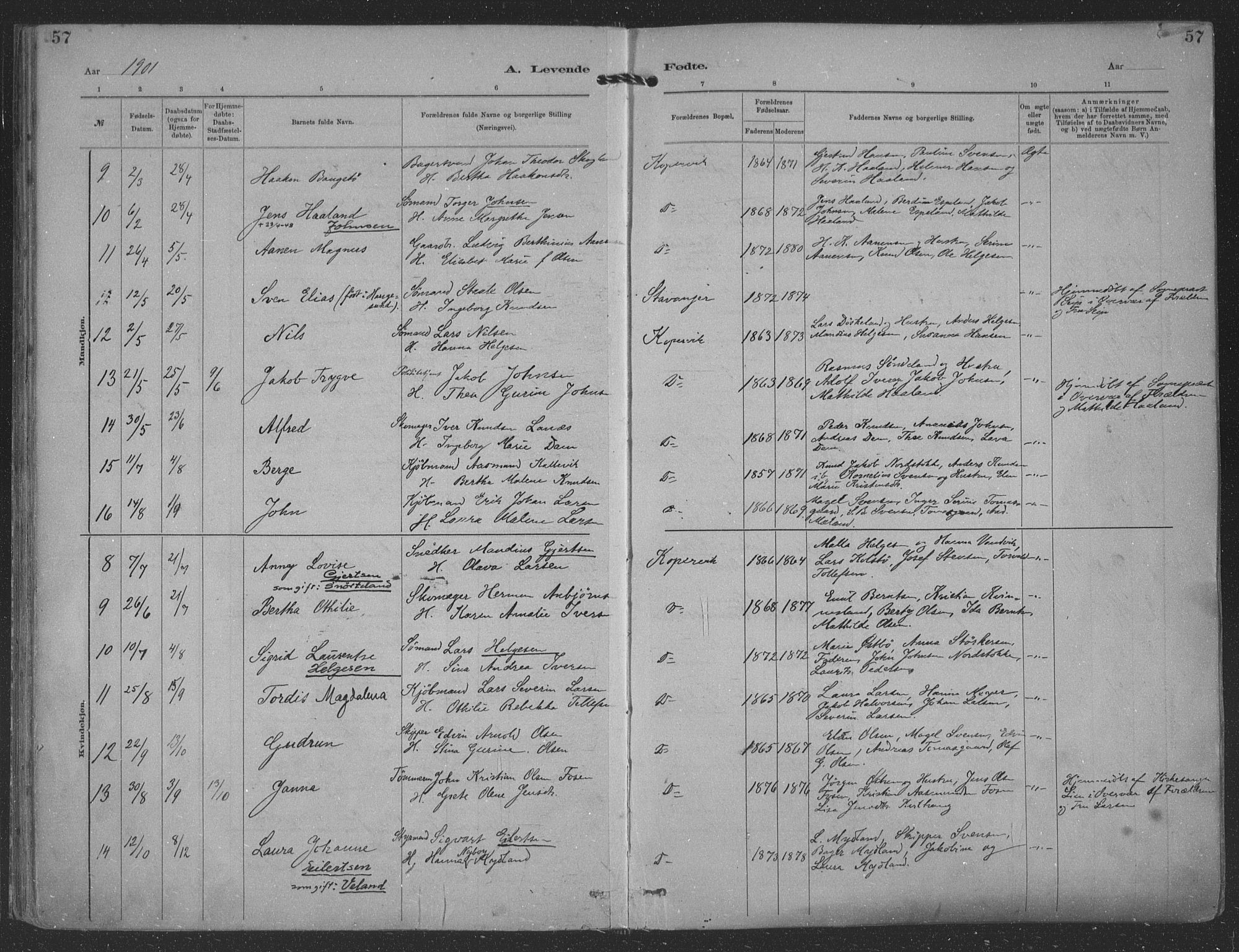 Kopervik sokneprestkontor, AV/SAST-A-101850/H/Ha/Haa/L0001: Parish register (official) no. A 1, 1880-1919, p. 57