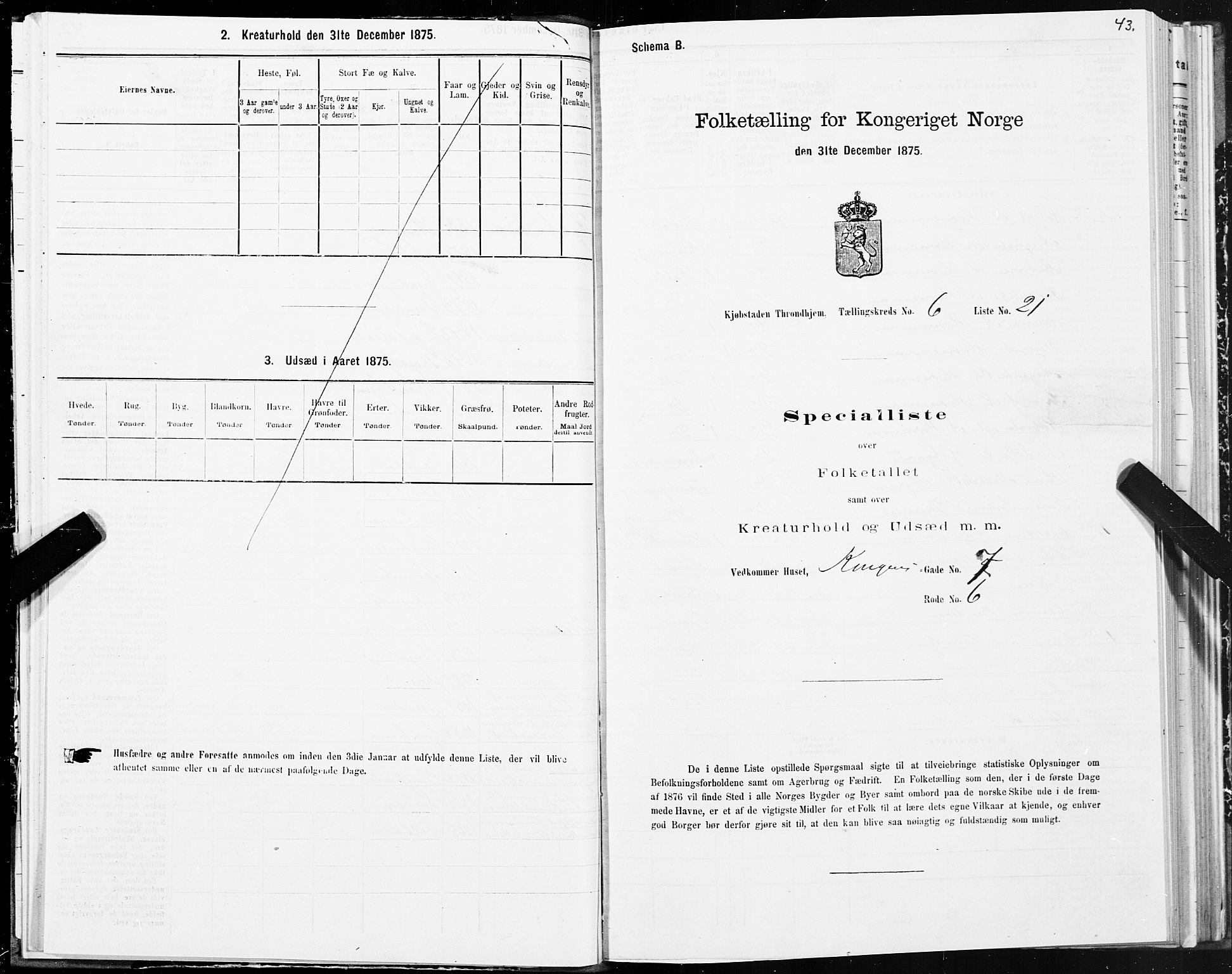 SAT, 1875 census for 1601 Trondheim, 1875, p. 4043