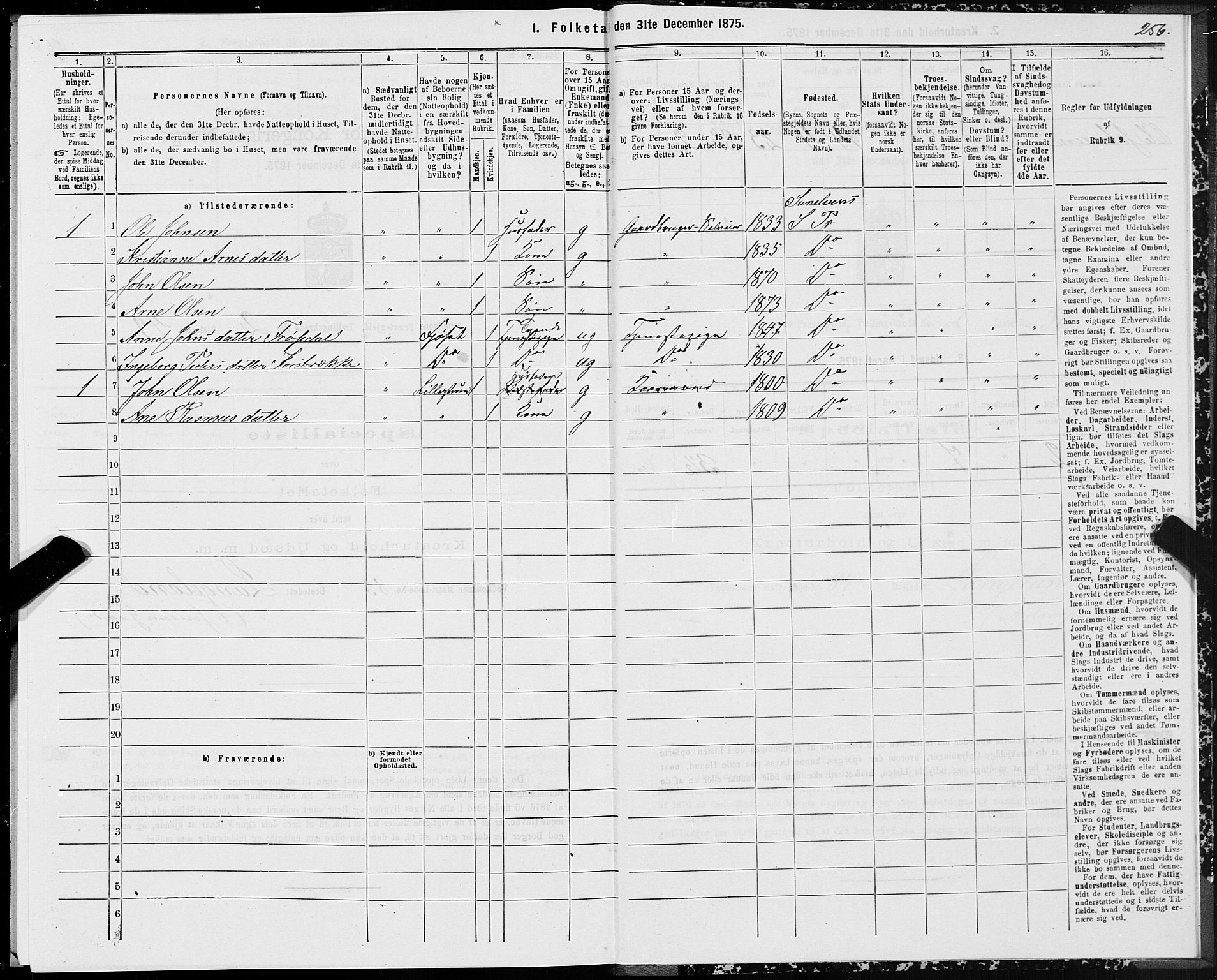 SAT, 1875 census for 1523P Sunnylven, 1875, p. 1256