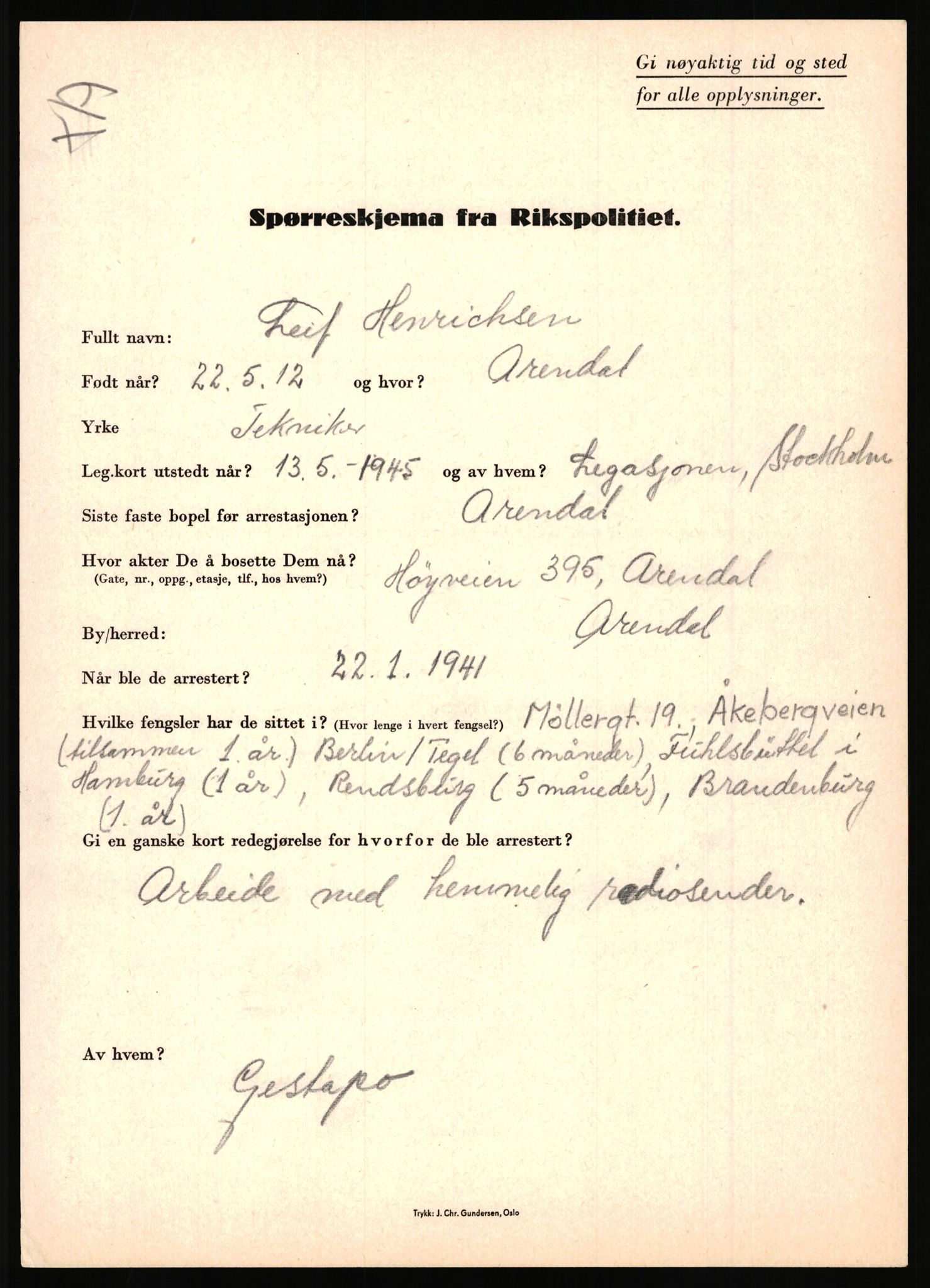 Rikspolitisjefen, AV/RA-S-1560/L/L0007: Heen, Erik C. - Iversen, Trygve, 1940-1945, p. 83