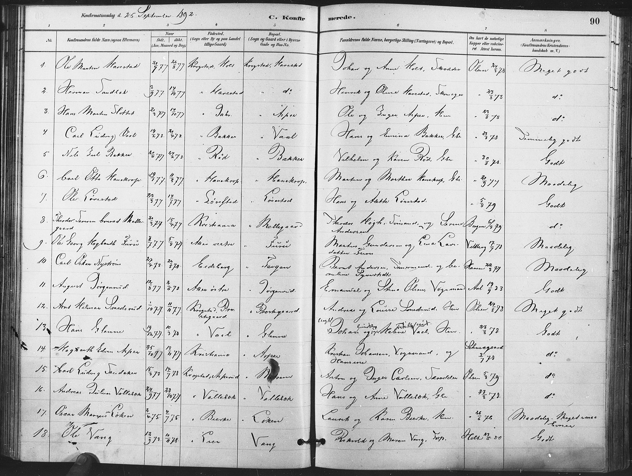 Kråkstad prestekontor Kirkebøker, AV/SAO-A-10125a/F/Fa/L0009: Parish register (official) no. I 9, 1880-1892, p. 90