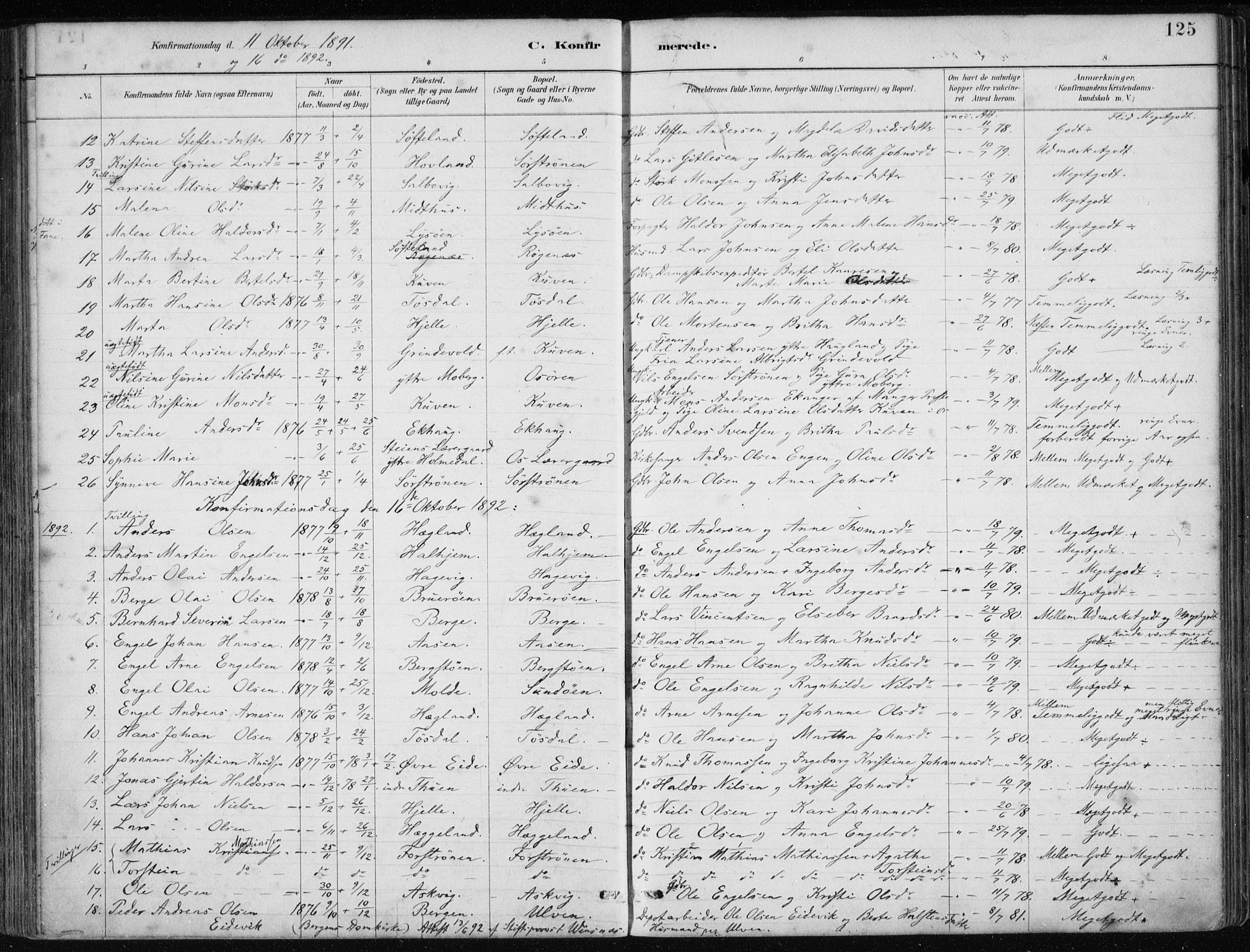 Os sokneprestembete, AV/SAB-A-99929: Parish register (official) no. B 1, 1885-1902, p. 125