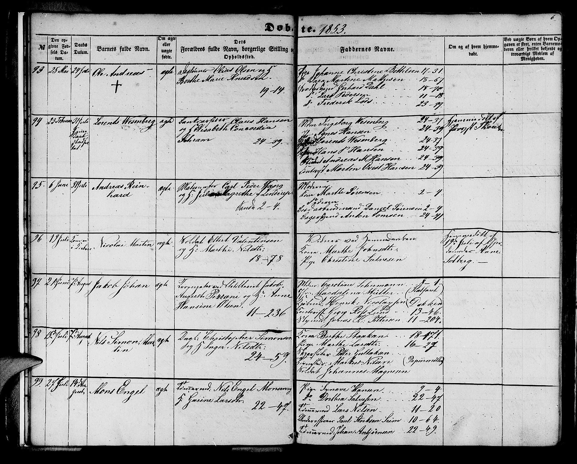 Korskirken sokneprestembete, AV/SAB-A-76101/H/Hab: Parish register (copy) no. B 3, 1853-1858, p. 6