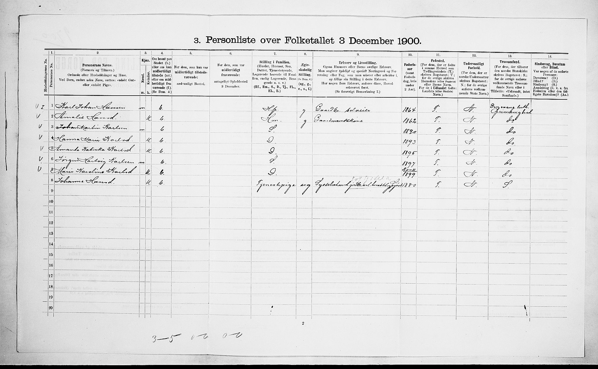 RA, 1900 census for Brunlanes, 1900, p. 1055