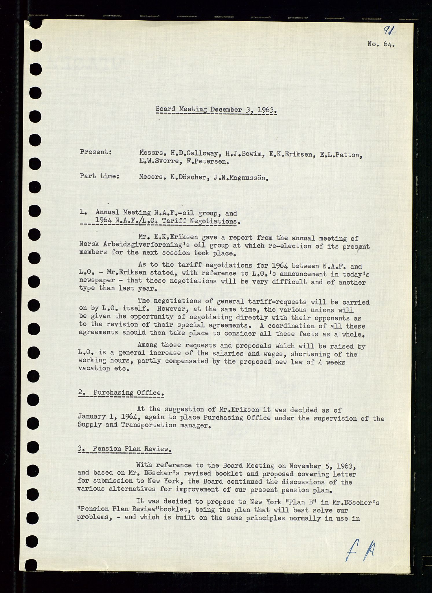 Pa 0982 - Esso Norge A/S, AV/SAST-A-100448/A/Aa/L0001/0004: Den administrerende direksjon Board minutes (styrereferater) / Den administrerende direksjon Board minutes (styrereferater), 1963-1964, p. 170