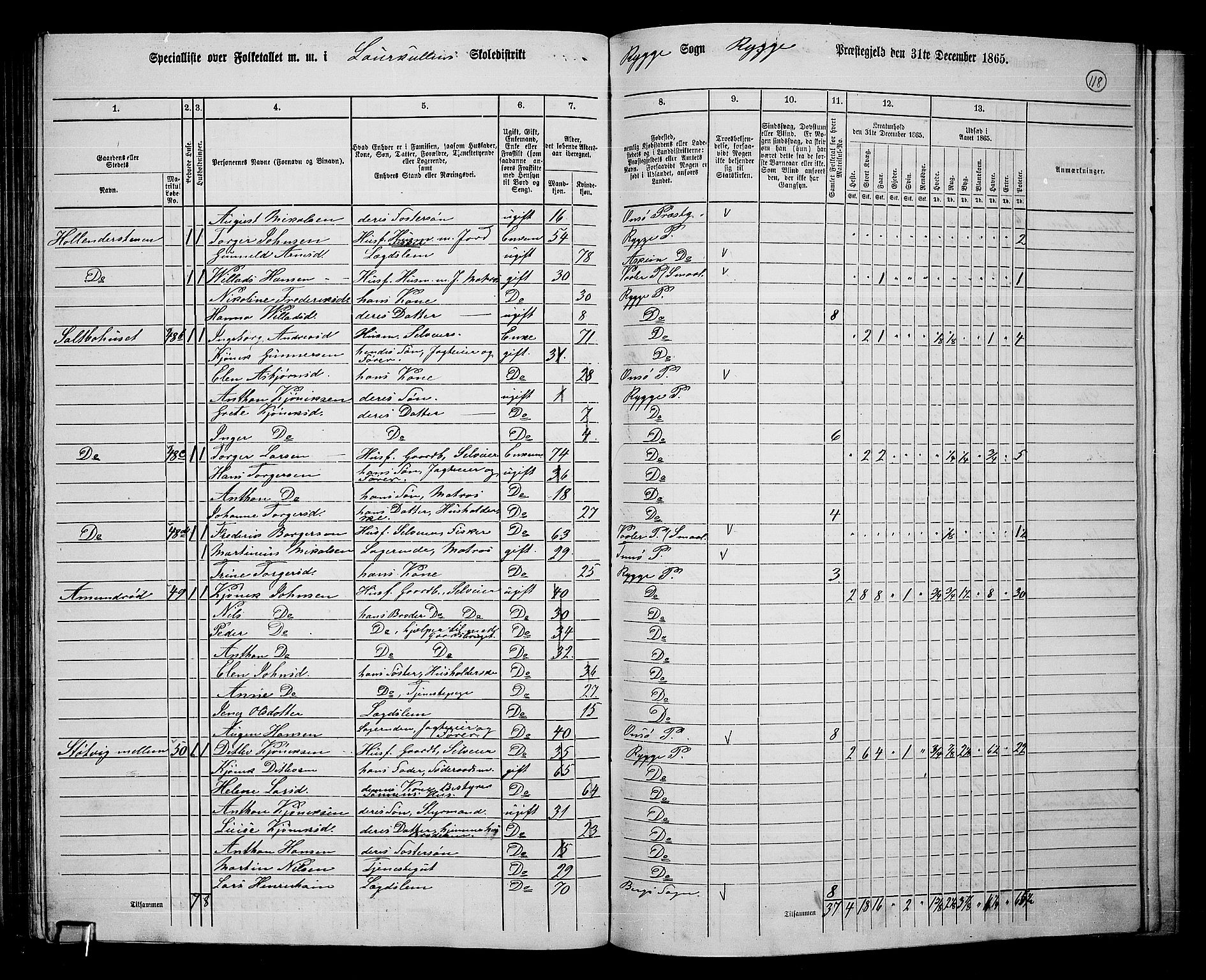 RA, 1865 census for Rygge, 1865, p. 62