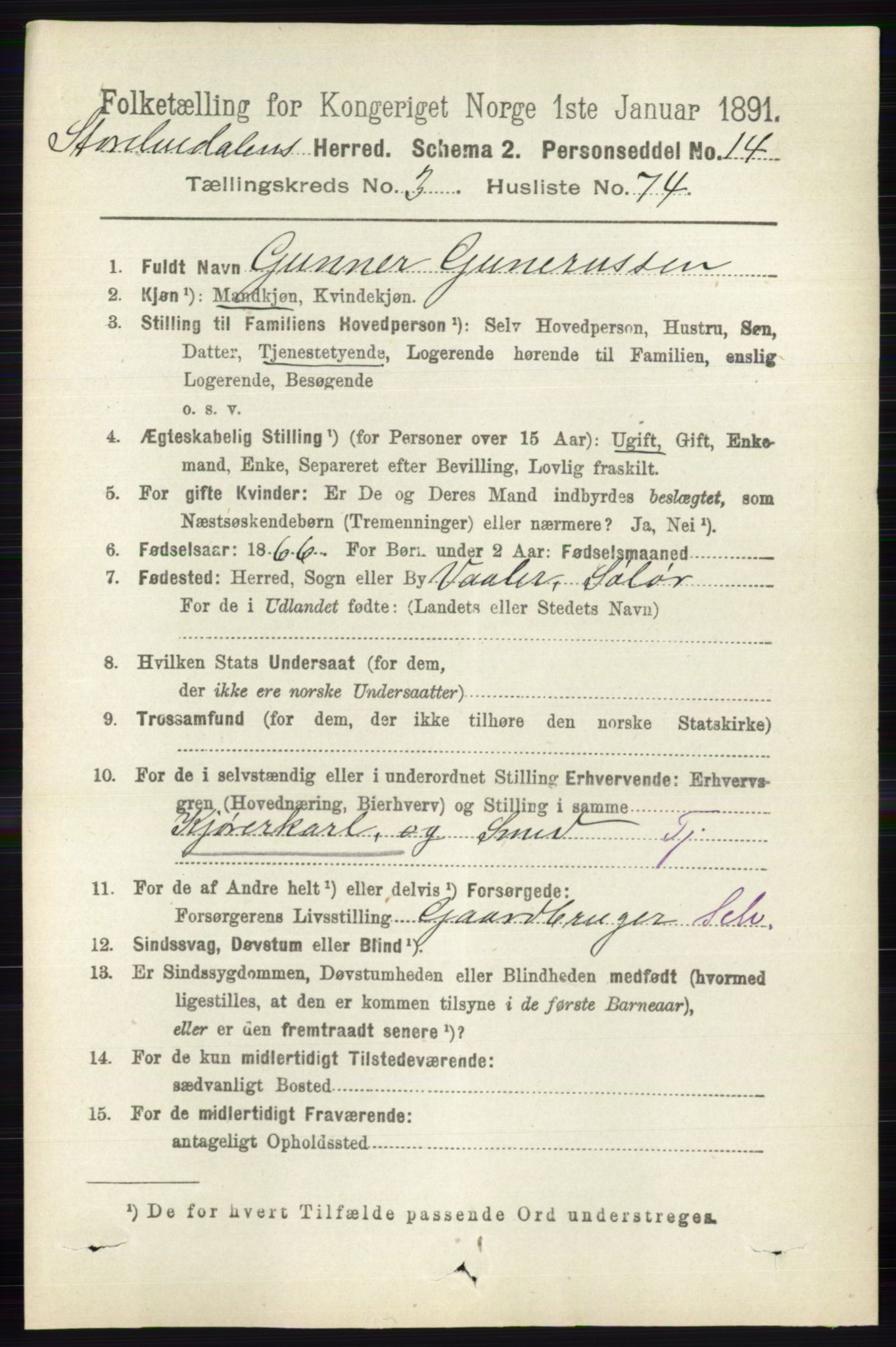 RA, 1891 census for 0430 Stor-Elvdal, 1891, p. 1378