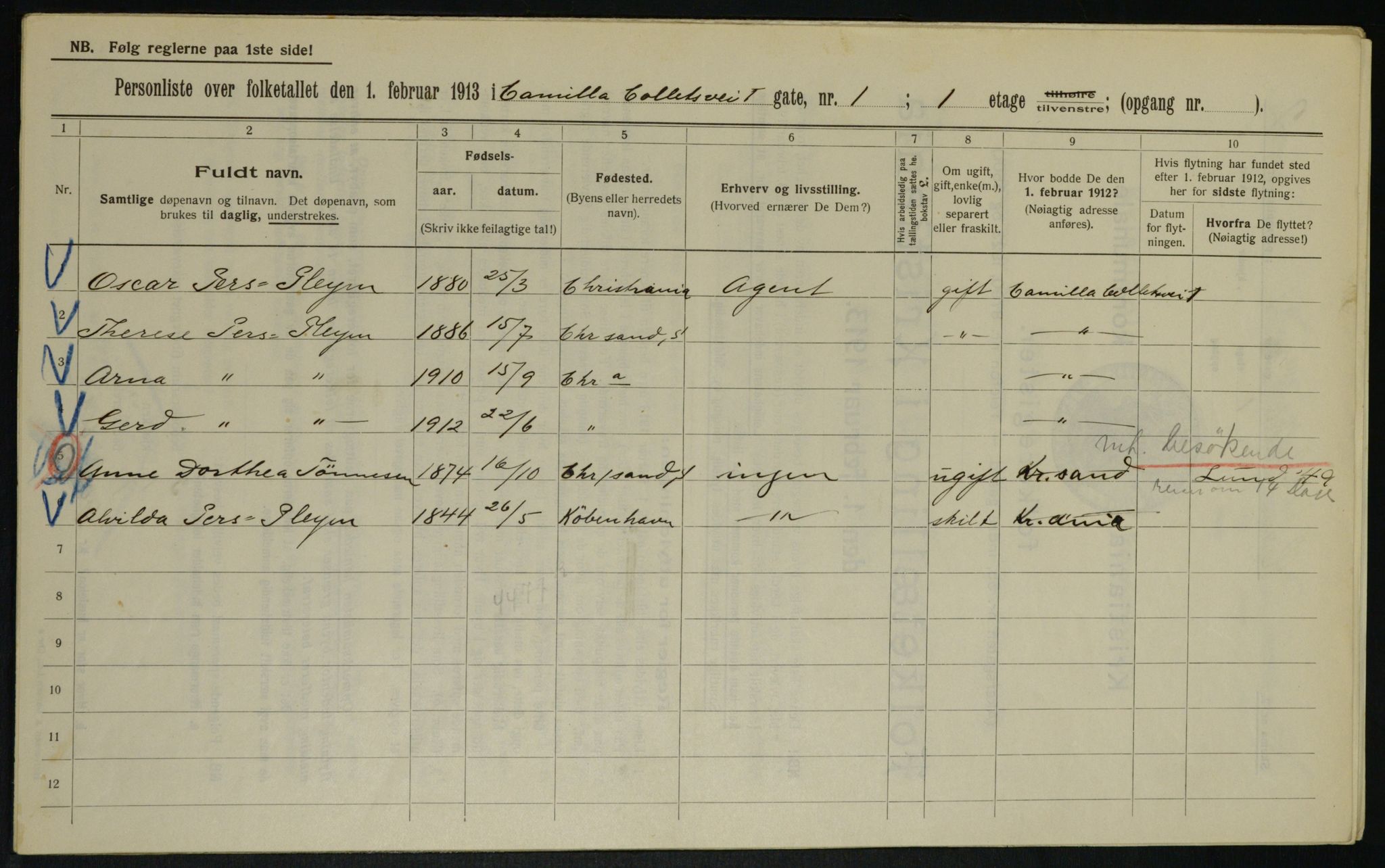 OBA, Municipal Census 1913 for Kristiania, 1913, p. 11595