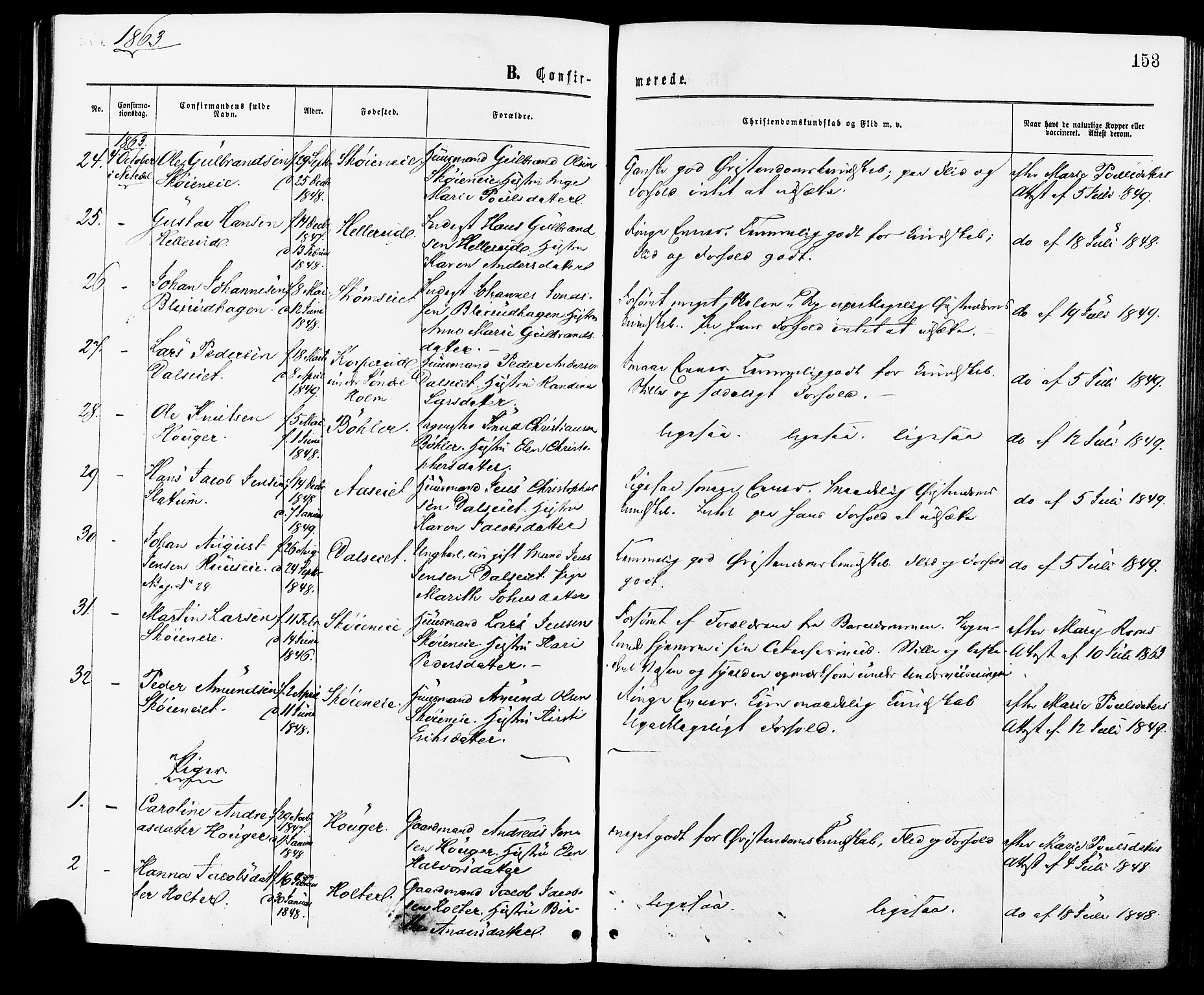 Nittedal prestekontor Kirkebøker, AV/SAO-A-10365a/F/Fa/L0006: Parish register (official) no. I 6, 1863-1878, p. 153