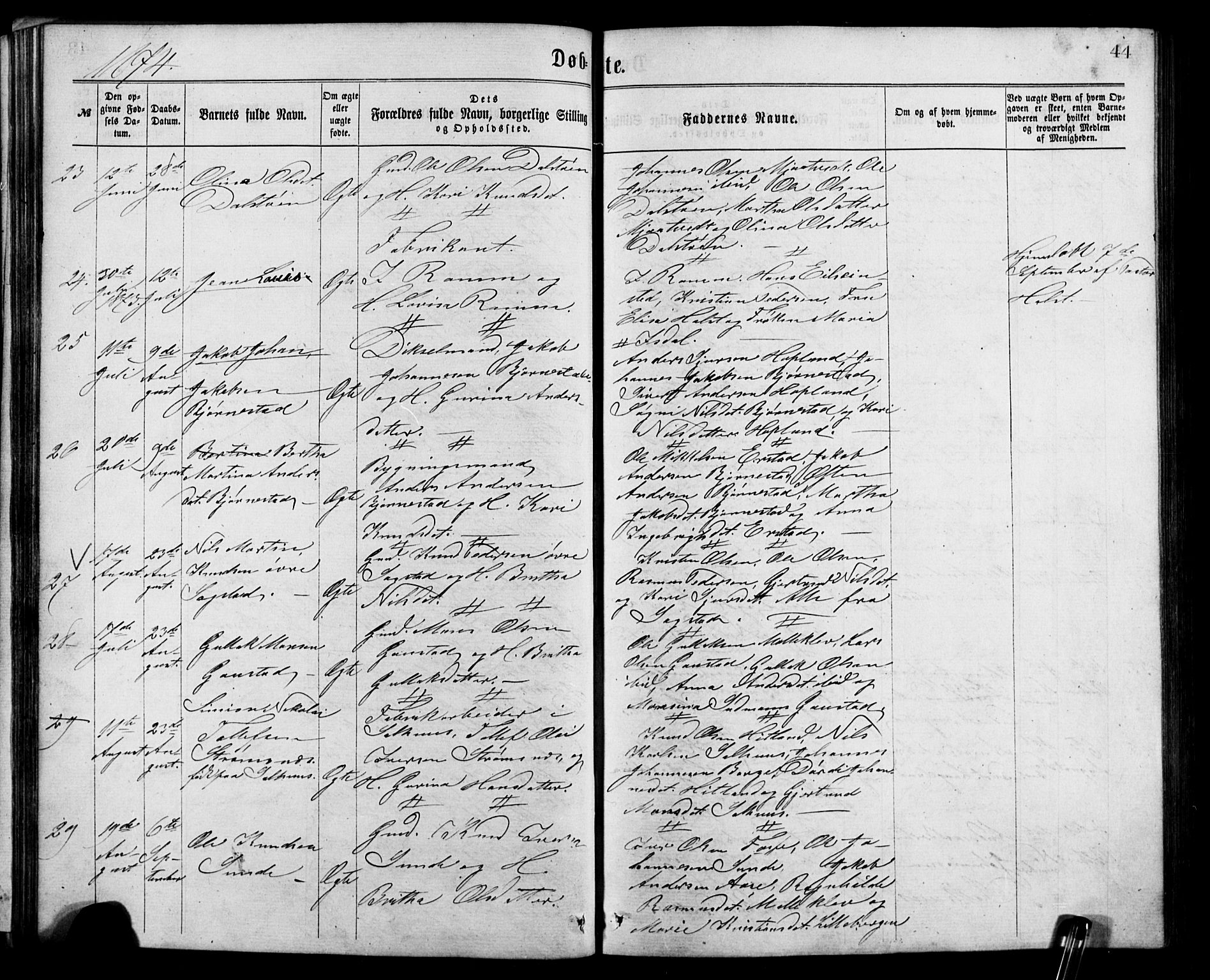 Alversund Sokneprestembete, SAB/A-73901/H/Ha/Hab: Parish register (copy) no. C 2, 1867-1880, p. 44