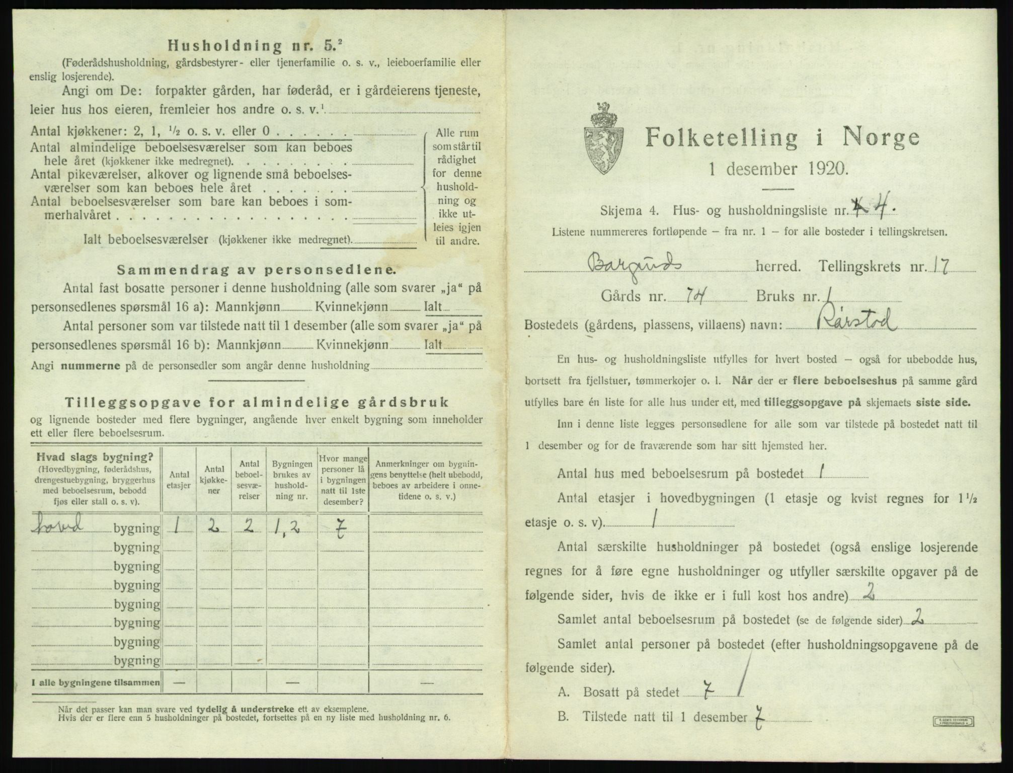 SAT, 1920 census for Borgund, 1920, p. 1486