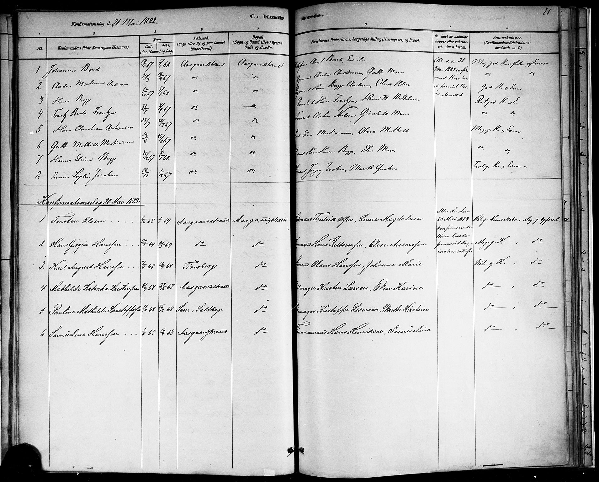 Borre kirkebøker, AV/SAKO-A-338/F/Fb/L0001: Parish register (official) no. II 1, 1878-1892, p. 28