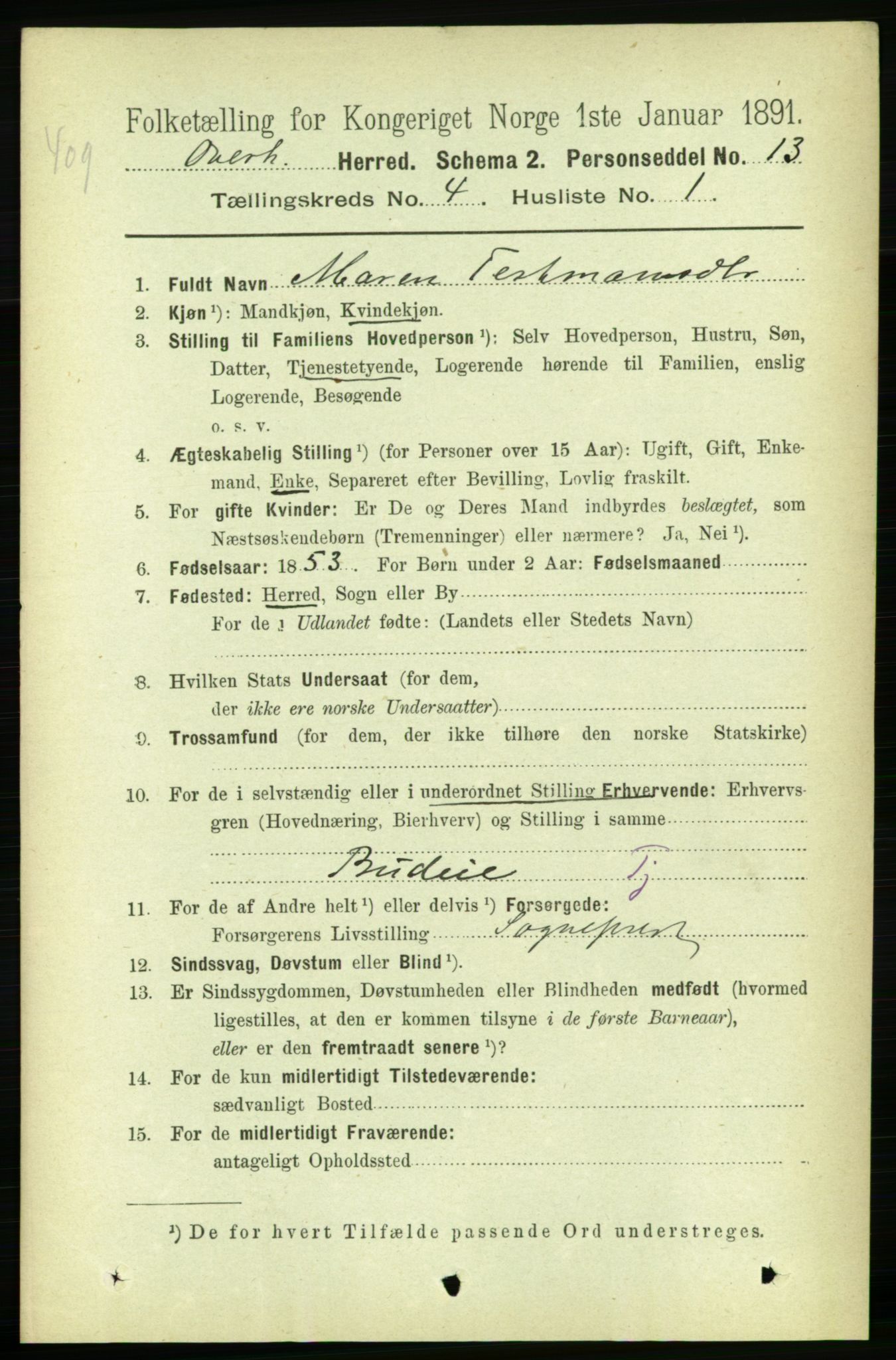 RA, 1891 census for 1744 Overhalla, 1891, p. 1110