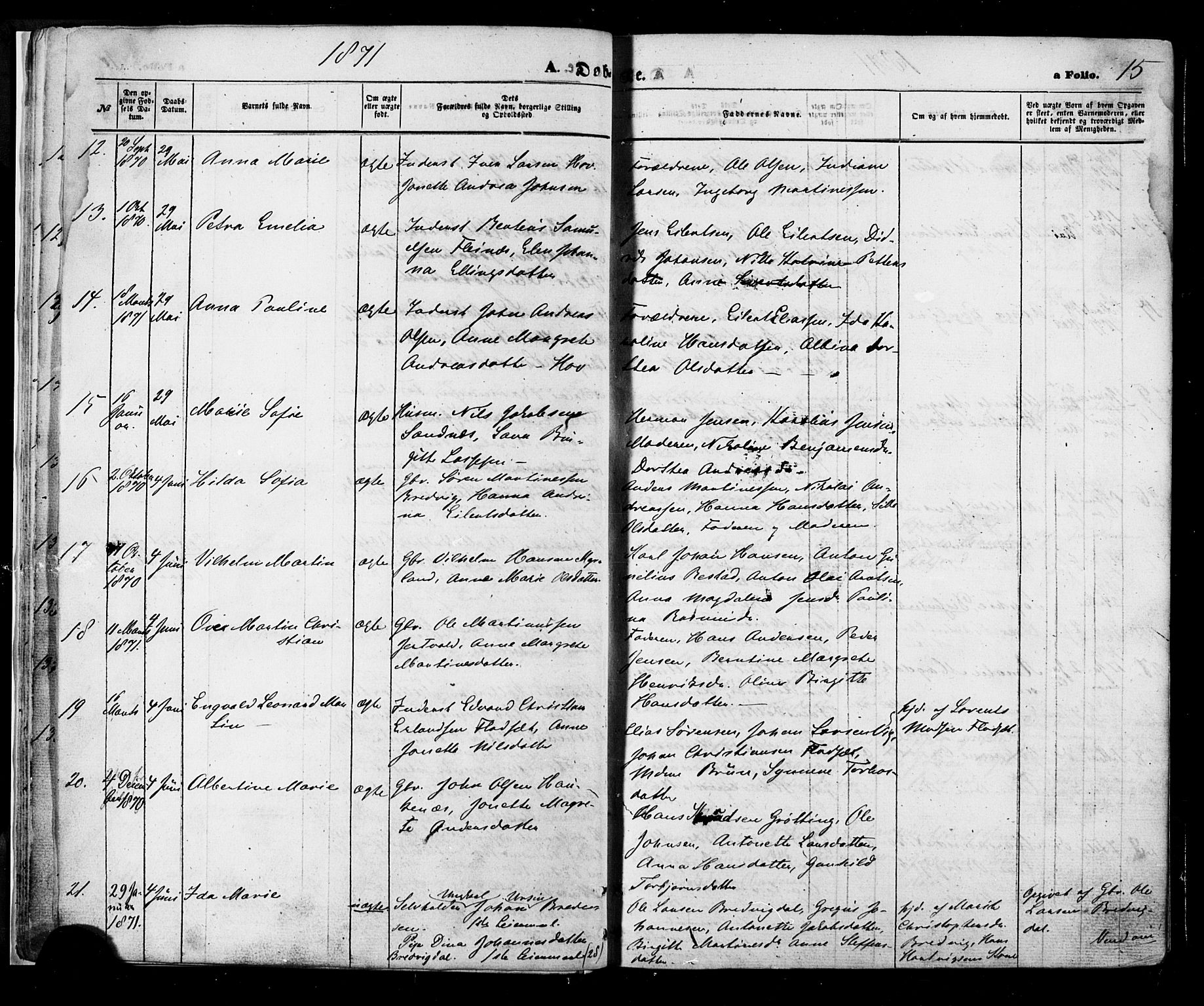 Ministerialprotokoller, klokkerbøker og fødselsregistre - Nordland, AV/SAT-A-1459/888/L1242: Parish register (official) no. 888A08, 1870-1875, p. 15