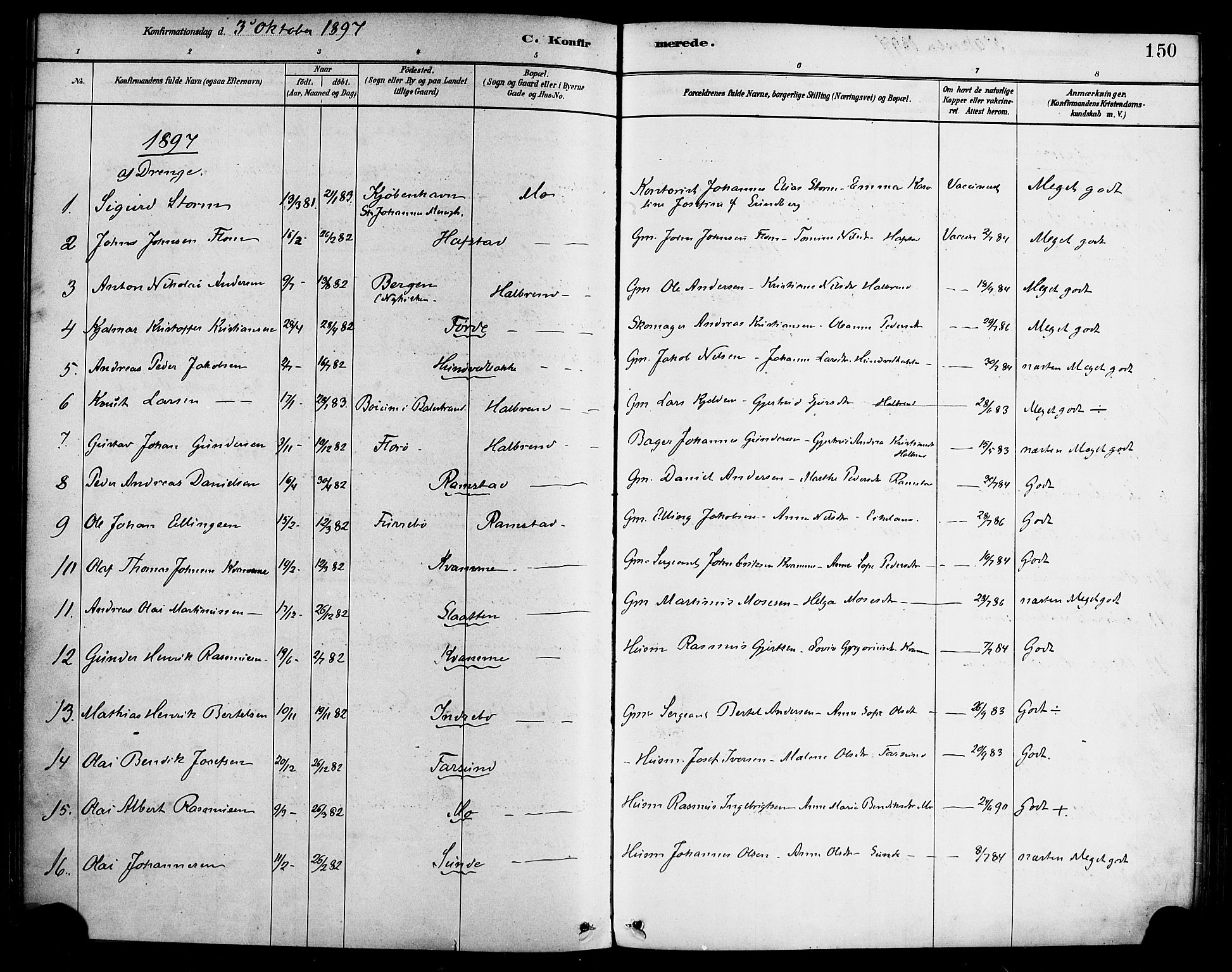 Førde sokneprestembete, AV/SAB-A-79901/H/Haa/Haab/L0001: Parish register (official) no. B 1, 1880-1898, p. 150