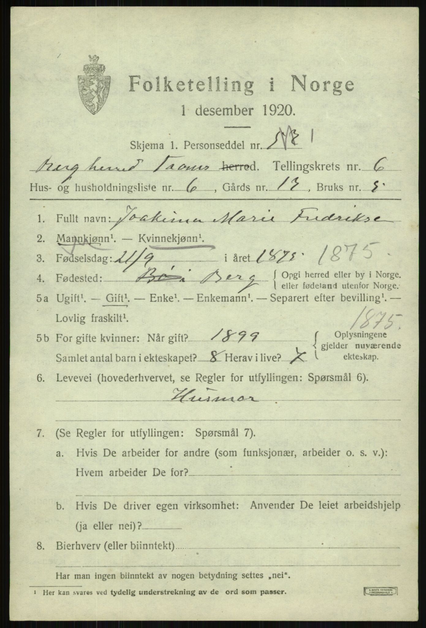 SATØ, 1920 census for Berg, 1920, p. 2157