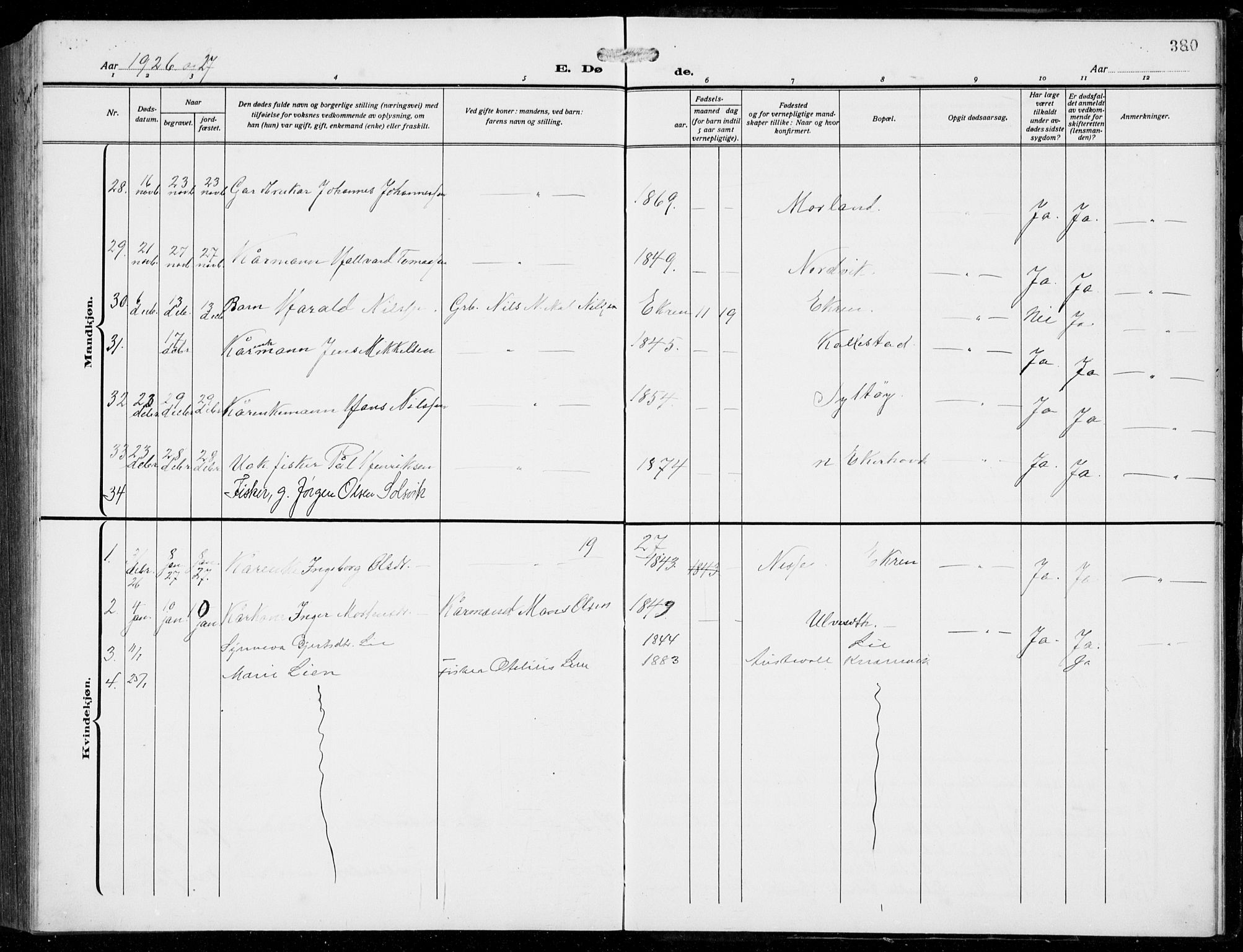 Fjell sokneprestembete, SAB/A-75301/H/Hab: Parish register (copy) no. A  6, 1918-1936, p. 380