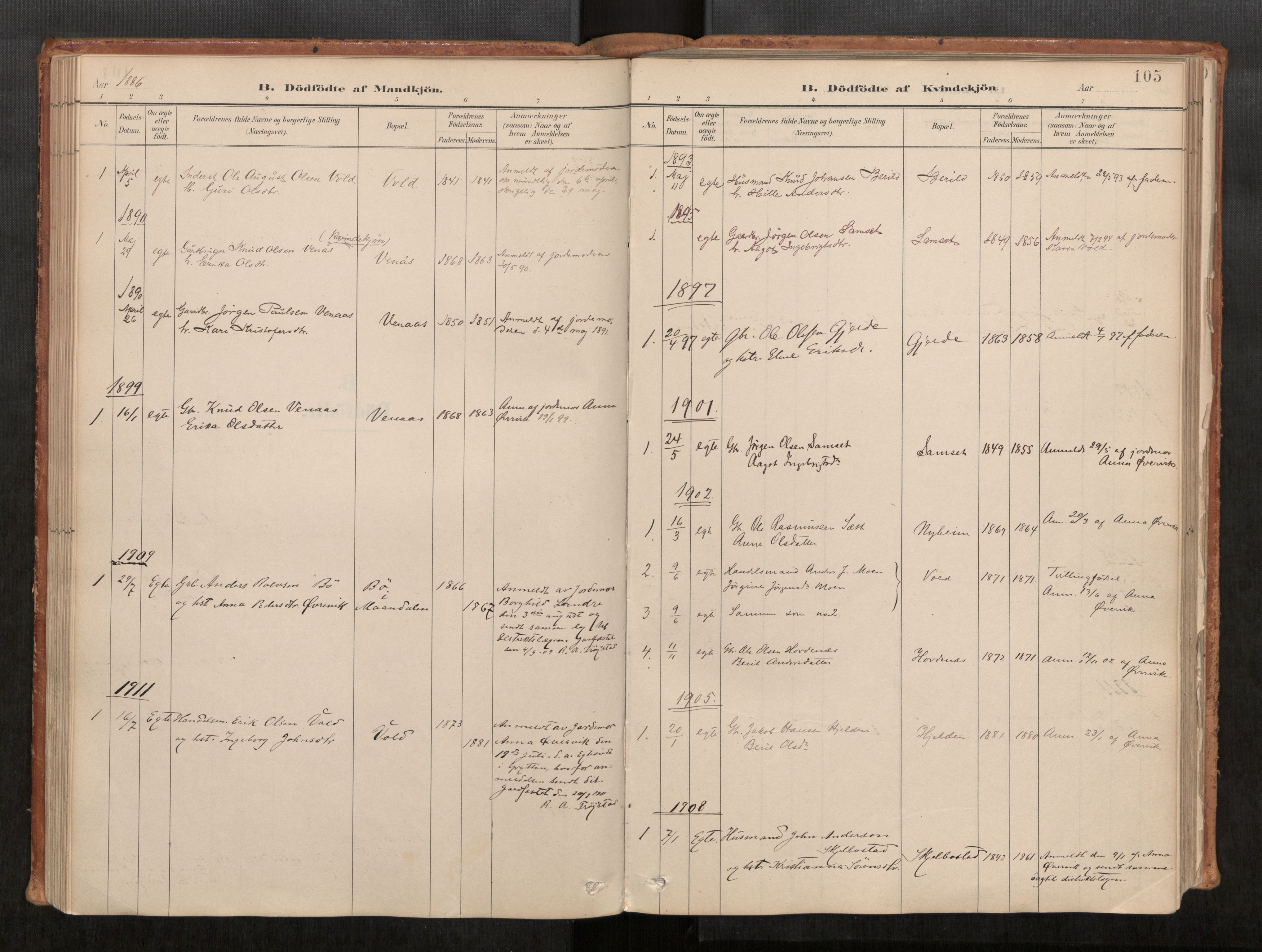 Ministerialprotokoller, klokkerbøker og fødselsregistre - Møre og Romsdal, SAT/A-1454/543/L0568: Parish register (official) no. 543A03, 1885-1915, p. 105