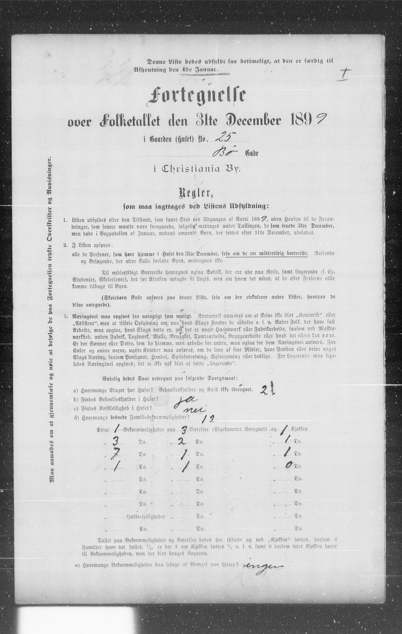 OBA, Municipal Census 1899 for Kristiania, 1899, p. 1525