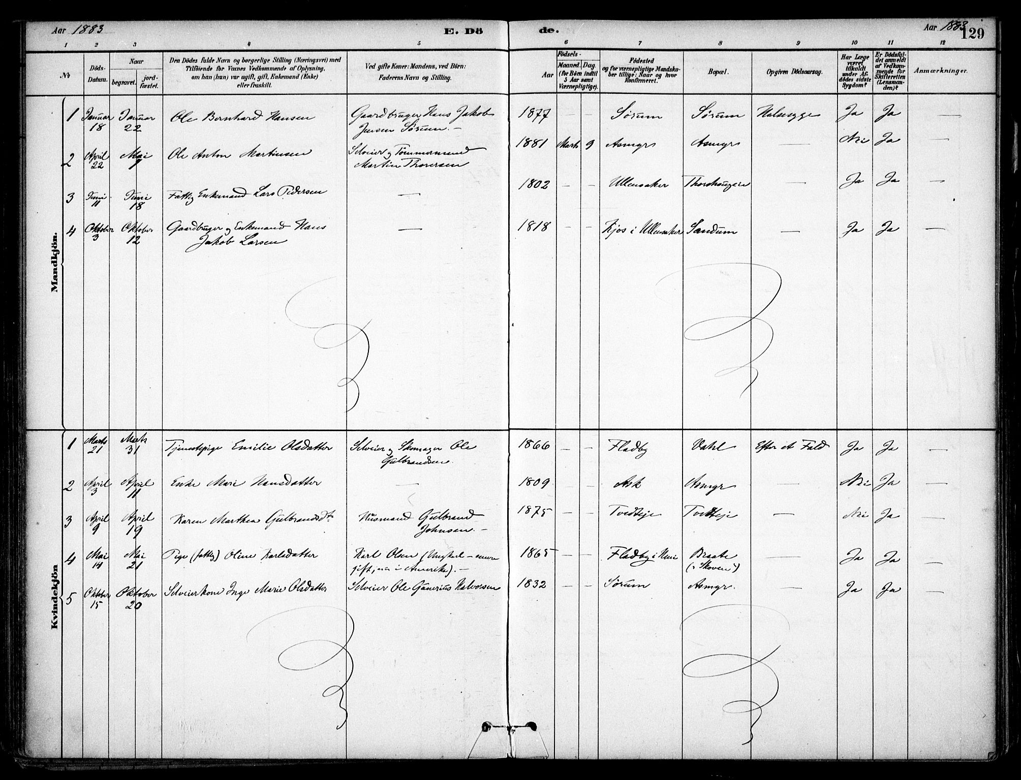 Gjerdrum prestekontor Kirkebøker, SAO/A-10412b/F/Fa/L0009: Parish register (official) no. I 9, 1881-1916, p. 129